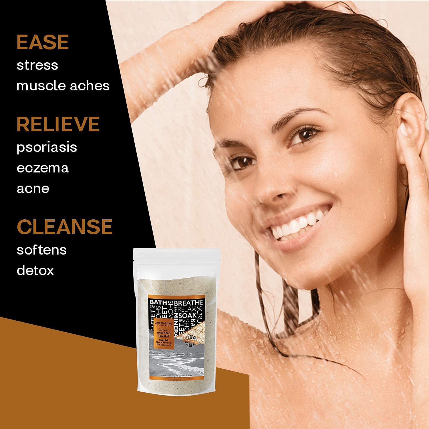 Aromasong Dead Sea Relaxation Bundle: 5 lbs Raw Dead Sea Salt + 3 lbs Magnesium Flakes for Bath Soaks and Skin Care
