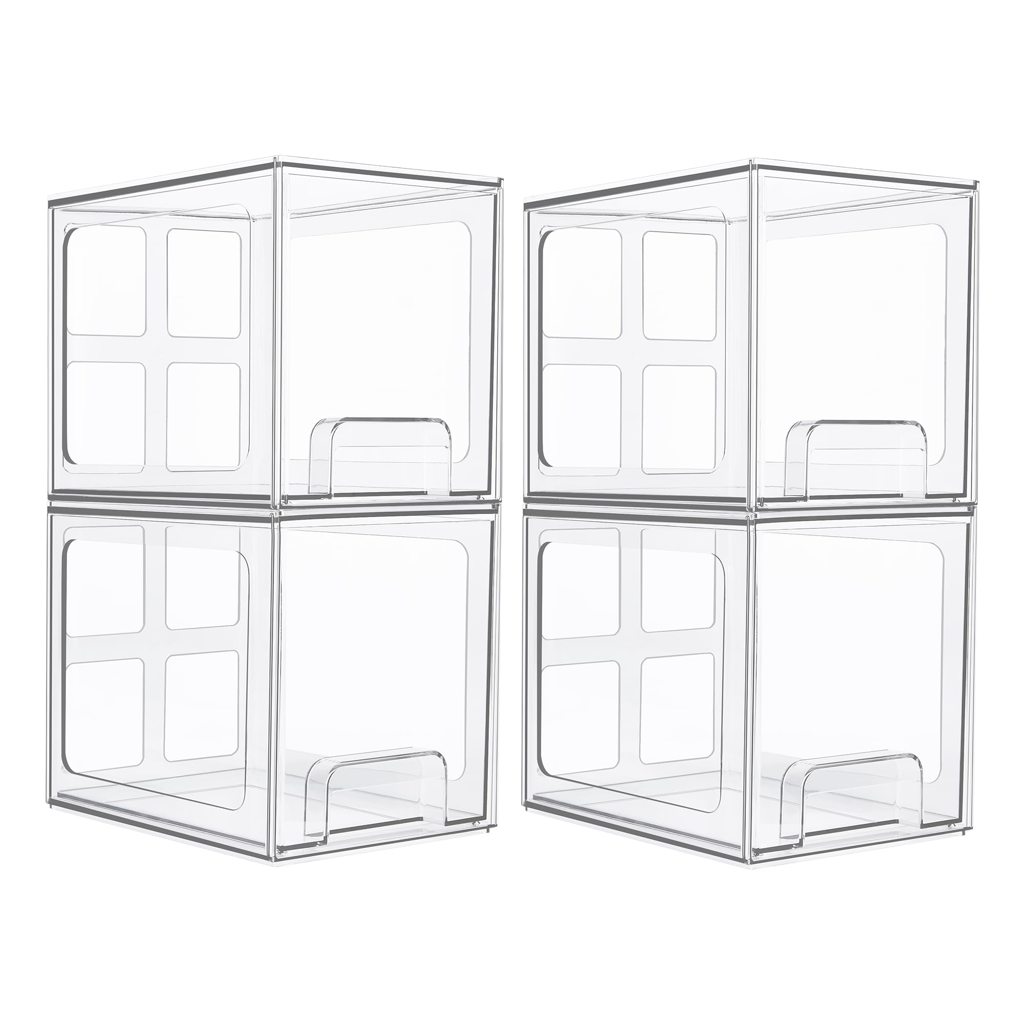 Vtopmart 4 Pack Stackable Storage Drawers, 6.6''Tall Acrylic Bathroom Makeup Organizers,Clear Plastic Storage Bins For Vanity, Undersink, Kitchen Cabinet,Pantry Organization and Storage