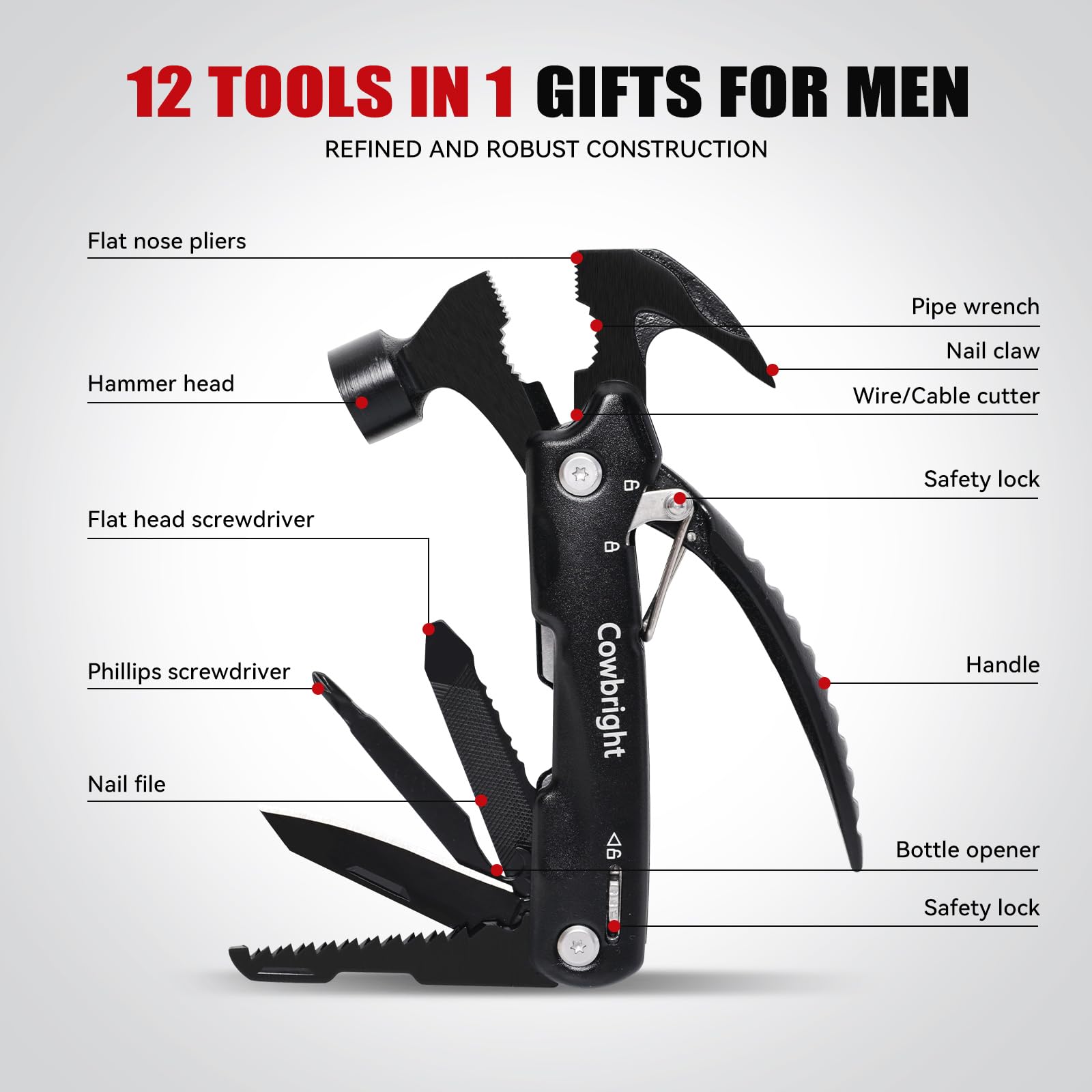 Gifts for Men Hammer Multitool Unique Gifts For Men Who Have Everything -Mens Gifts for Dad Him Husband Gadget Gifts -Stocking Stuffers for Adults Men Christmas Gifts for Men 2024