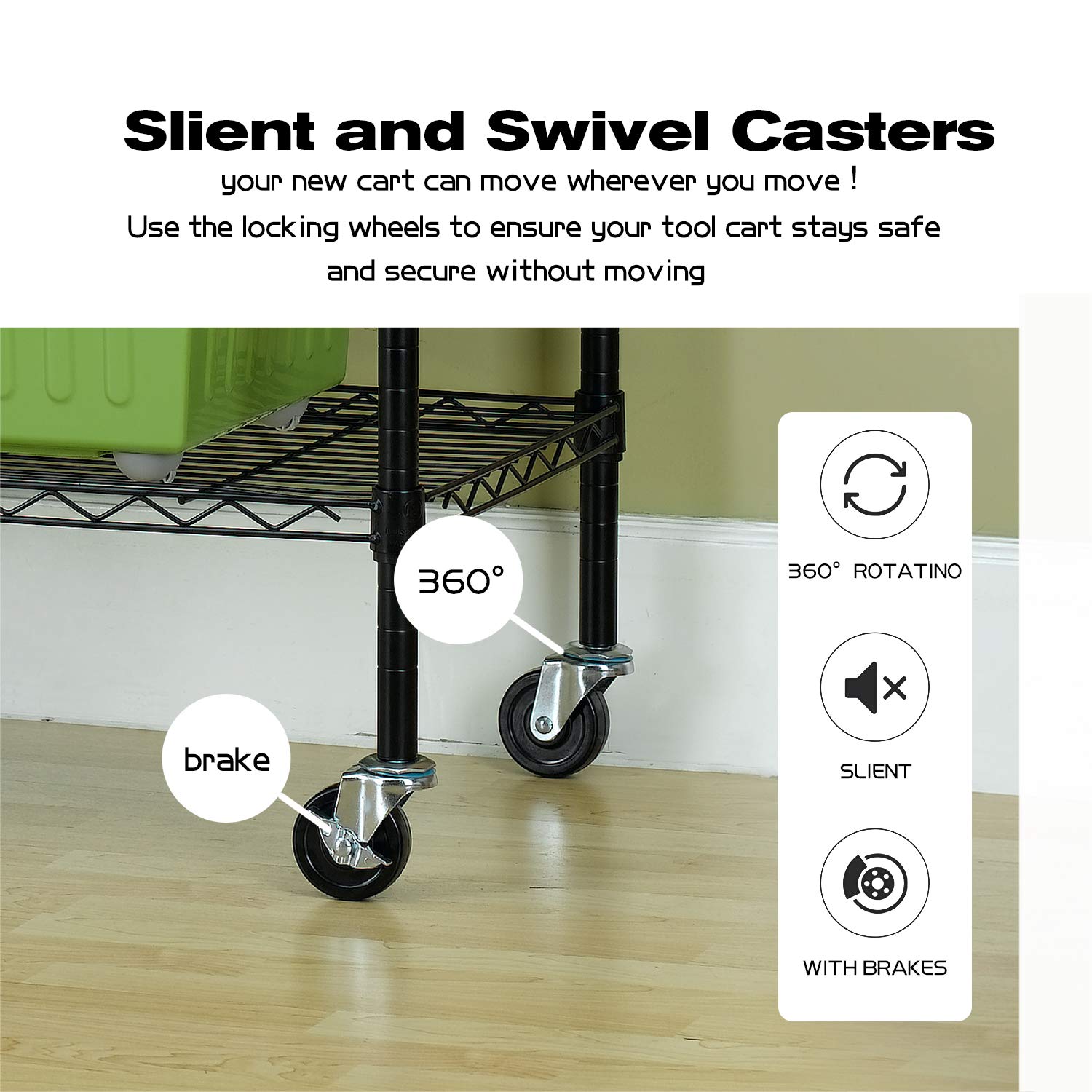 HCB 6-Tier Storage Shelf Heavy Duty Wire Shelving Unit 82"x48"x18" Height Adjustable Metal Steel Wire with Casters for Restaurant Garage Pantry Kitchen Rack (Black)