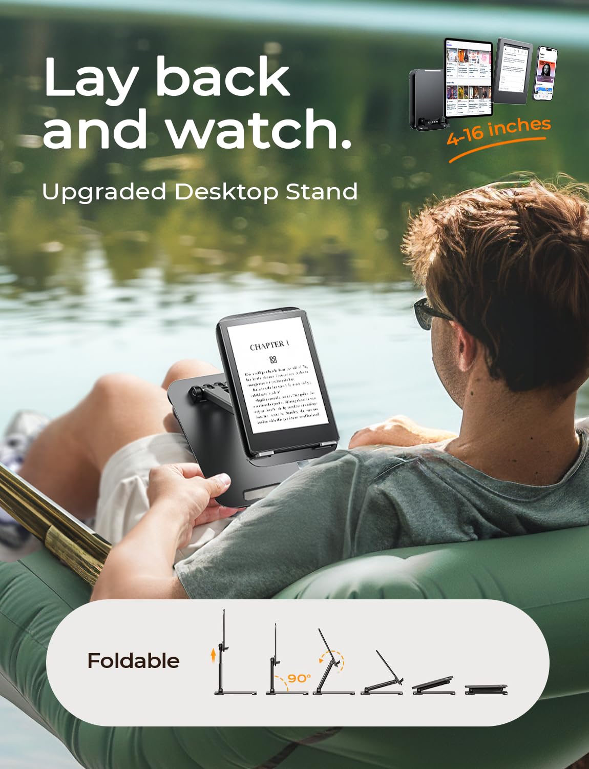 LISEN Tablet Stand for iPad Holder, Foldable Tech Gadgets iPad Accessories Kindle Bed Home Office Desk Accessories for Women Grandkids Gifts Portable Monitor Stand Fits Galaxy Tab Fire 4-15.9" Black