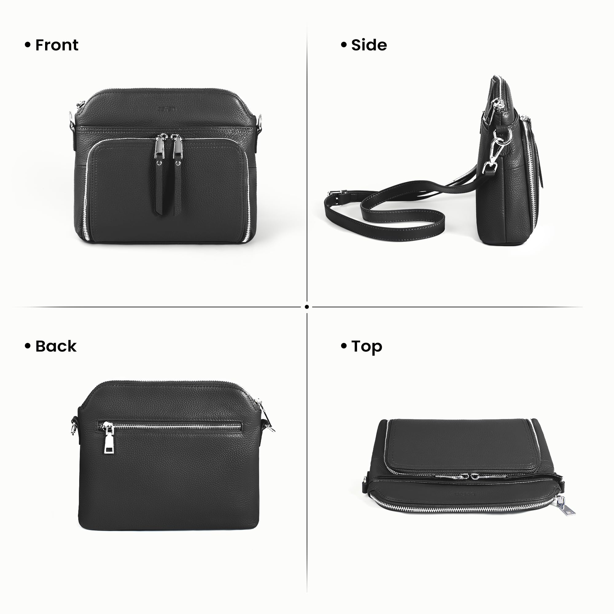 befen Black Genuine Leather Crossbody Purses for Women, Women's Small Crossbody Shoulder Bag Travel Purse with Built in RFID Wallet