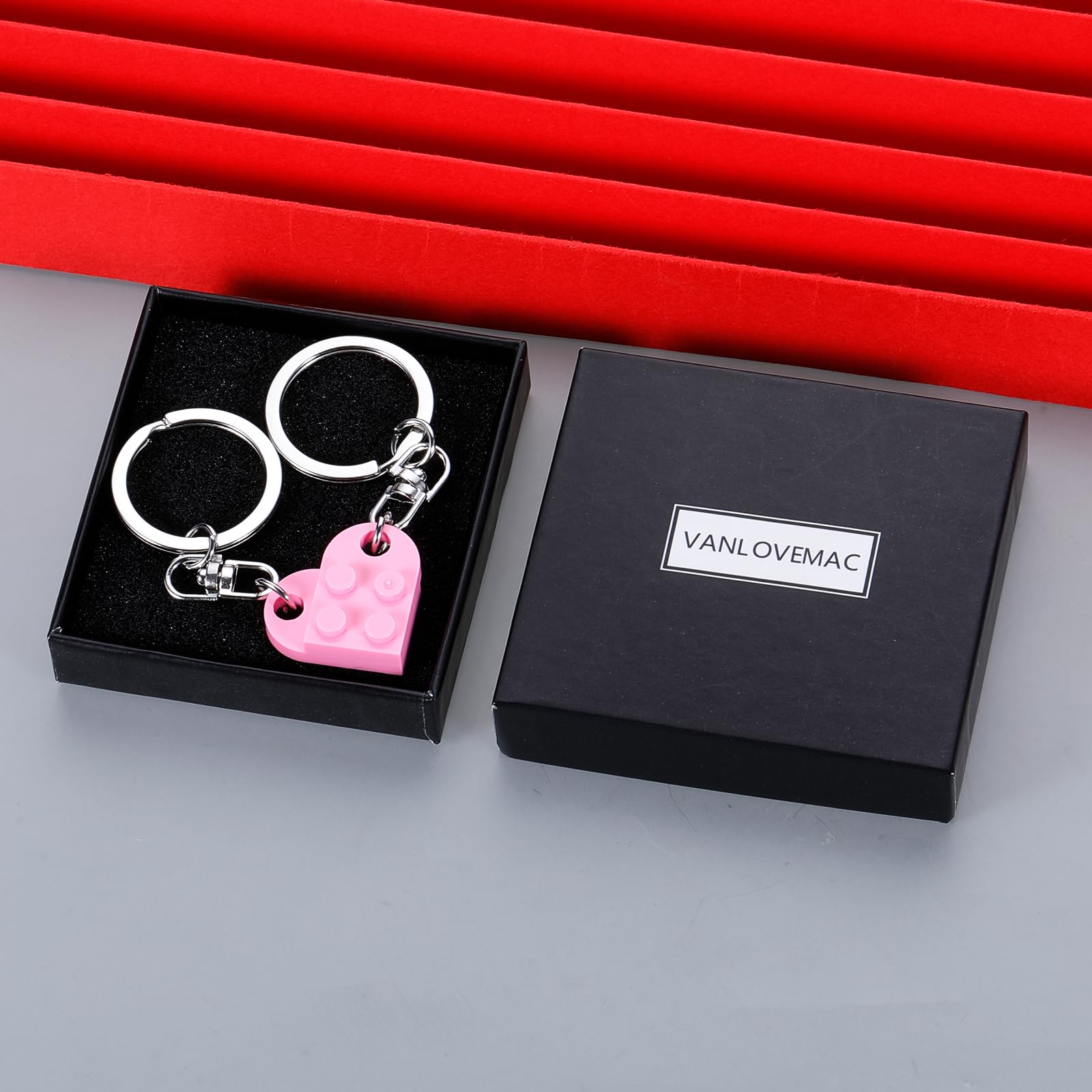 VANLOVEMAC Couples Matching Stuff Gifts for Girlfriend Boyfriend Cute Gifts for Women Friends Sister Christmas Valentines Day Birthday Gifts for Him Her Teen Girls Pink Heart Brick Keychain