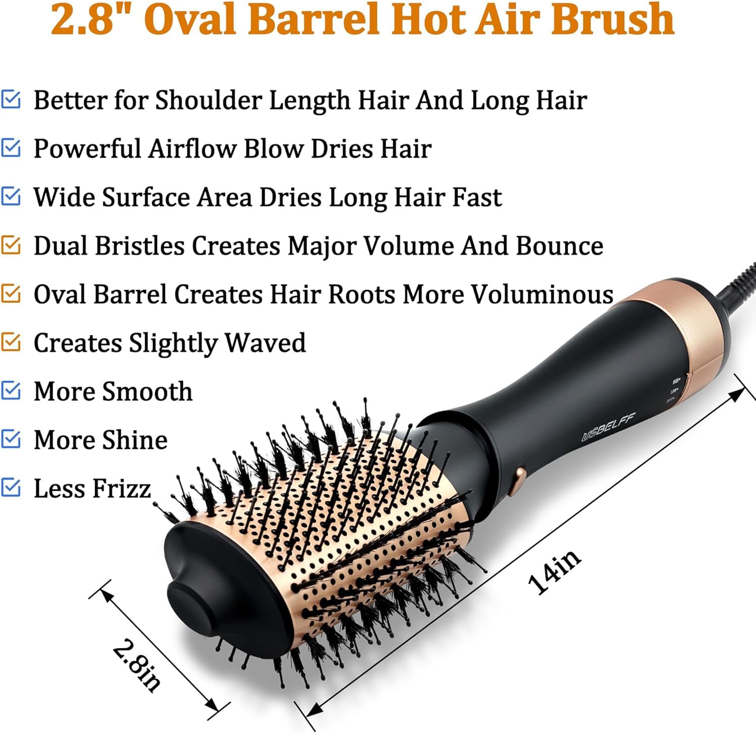 Hair Dryer Brush Blow Dryer Brush in 1 - Detachable 1 Step Volumizer, Styler, Dryer, 2.8" Oval Barrel, Professional Salon Hot Air Brush, Black Gold