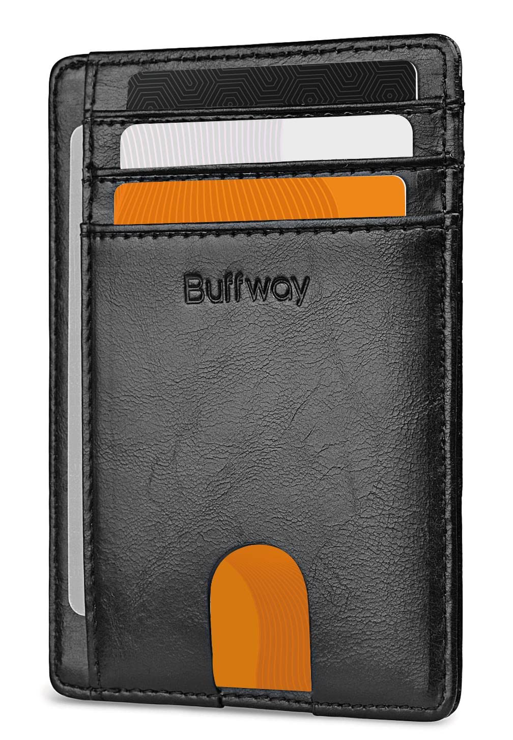 Buffway Slim Minimalist Front Pocket RFID Blocking Leather Wallets for Men and Women - Alaska Black