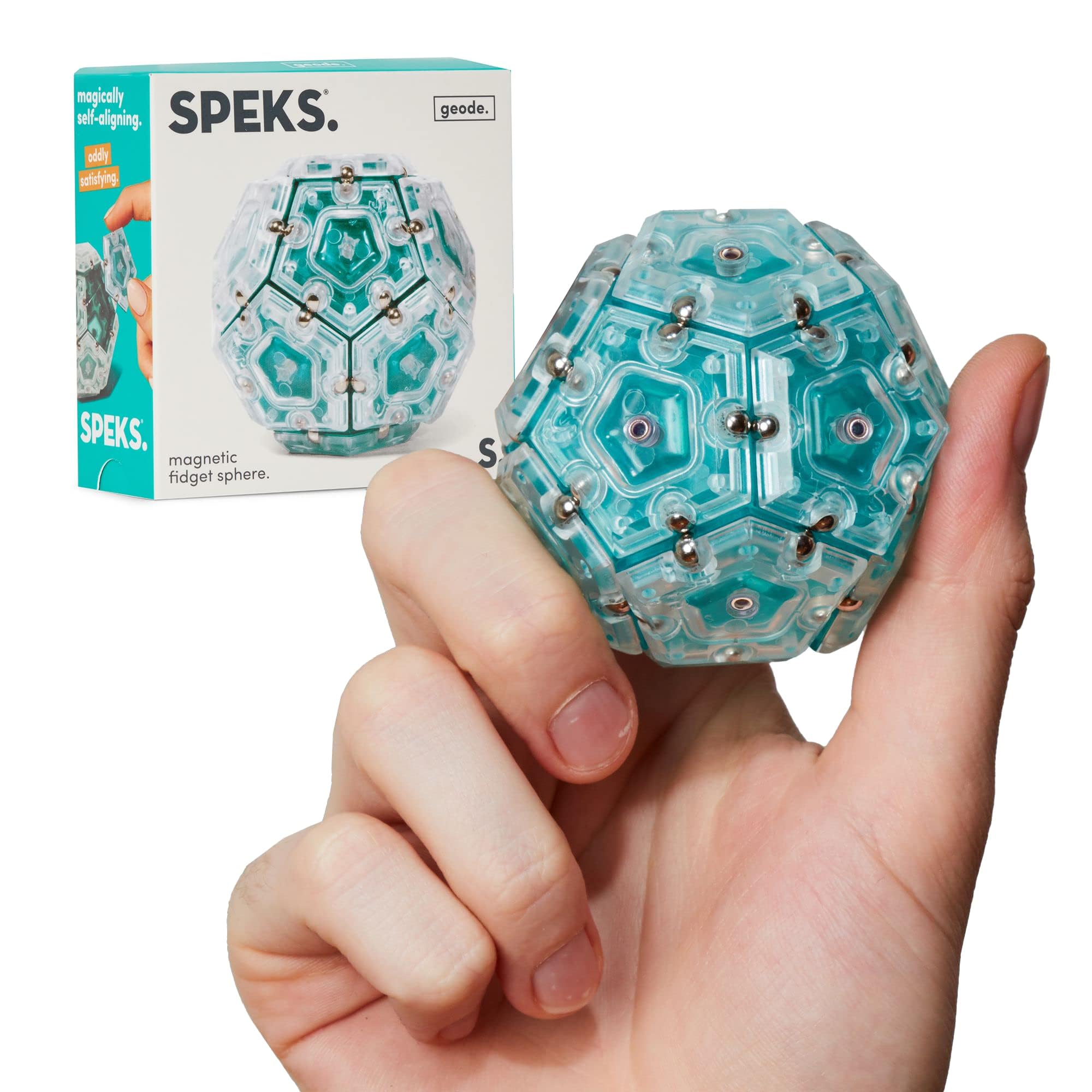 Speks Geode Sphere Magnetic Fidget Toy for Adults & Teens 14+ | Sensory Gadget for Stress Relief and Anxiety, Office Desk Toy Present, Christmas Gift, Holiday Stocking Stuffer | Aqua, 12-Piece Set