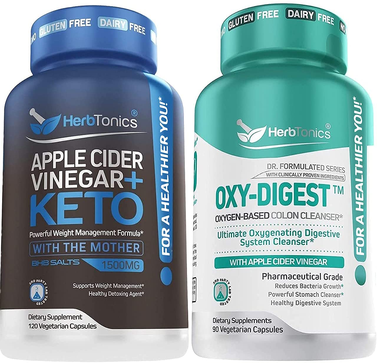 Herbtonics Apple Cider Vinegar Plus Keto BhB Salts with OxyDigest Bundle