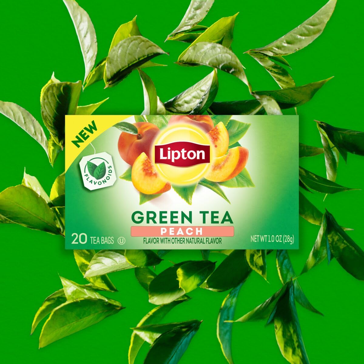 Lipton Peach Green Tea Bags, Flavored, Unsweetened Teabags for Hot Tea or Peach Iced Tea with Caffeine and Flavonoids, 120 Total Tea Bags (20ct - Pack of 6)