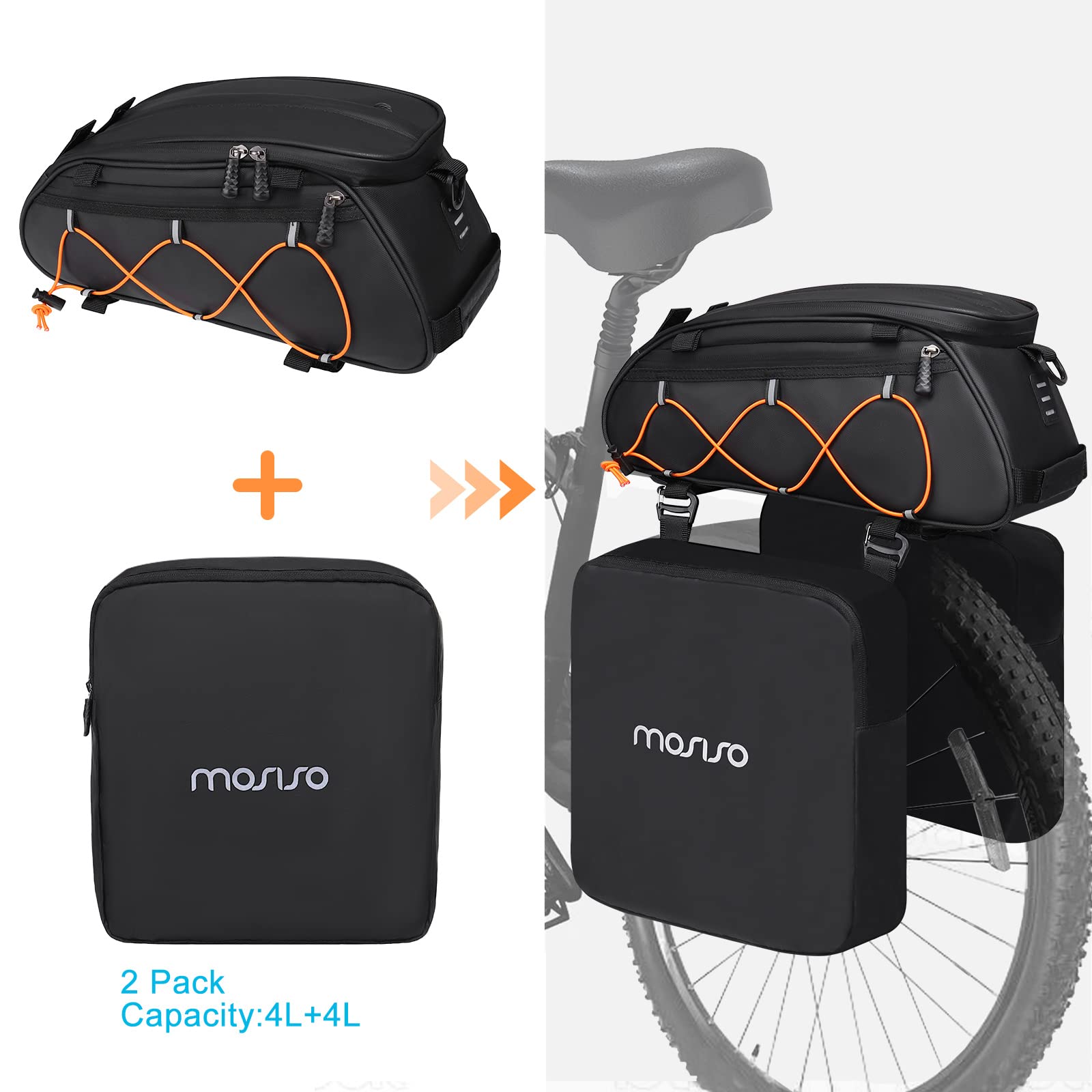 MOSISO Bike Rack Bag with 2 Removable Bike Panniers, Waterproof Bike Trunk Cooler Storage Bag Insulated Bicycle Rear Seat Bag, Bicycle Storage Saddle Shoulder Bag Cycling Luggage Bag, Black