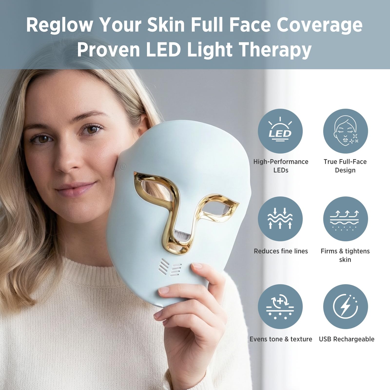 OSITO Cordless Red Light Therapy Mask for Face - 4 in 1 Multi-Wavelength LED Facial Mask Device Full Face Coverage Anti-Aging Acne Skin Care,FSA,HSA Eligible, Gifts for Women Men Home Use AST-805A