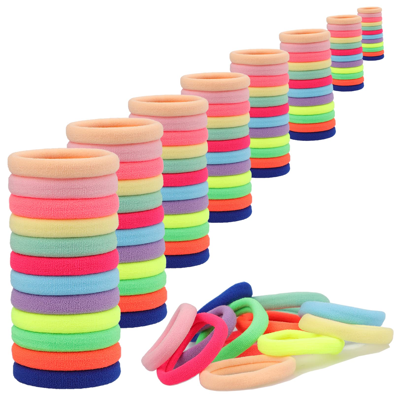 Antye 100Pcs Hair Ties Any Fit No Damage Hair Cutton Seamless Hair Elastic Pony Tail Holders For Thick or Thin Hair No Snag, Dent, or Breakage Baseball & Tennis Suitable Hair Bands (Rainbow Color)