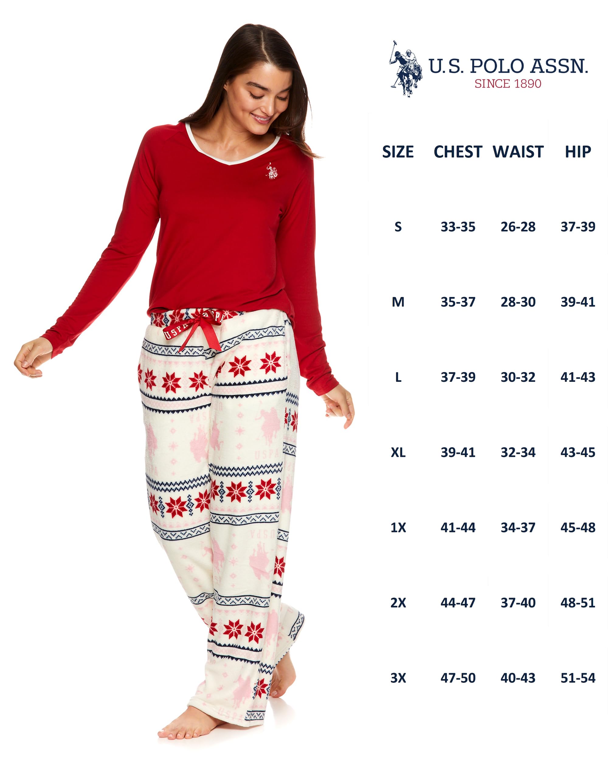 U.S. Polo Assn. Womens Pajama Sets, Fair Isle Pajama Sets for Women 2 Piece, Womens PJs Sets (Red, Large)