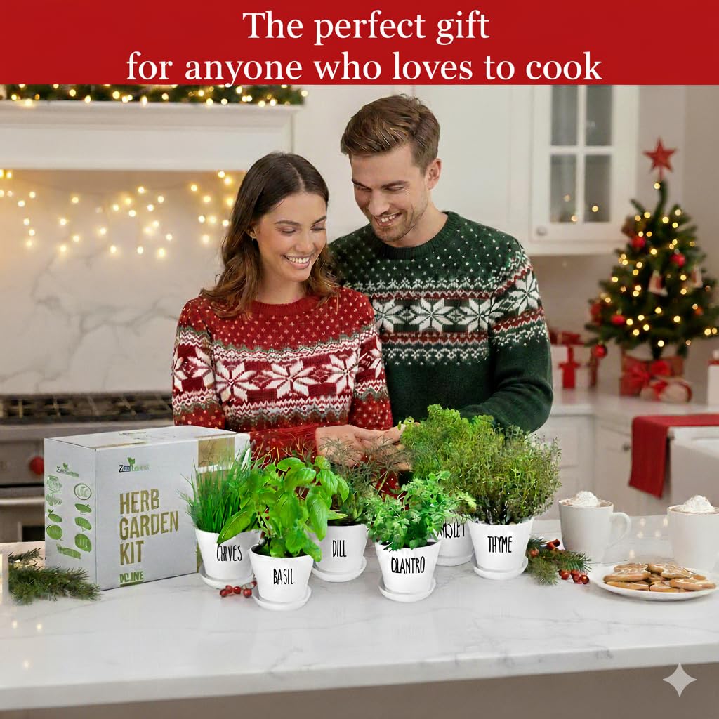 Deluxe Indoor & Outdoor Herb Garden Kit – 8 or The Most Popular Culinary Herbs with Pots & Soil for Windowsill or Patio Growing