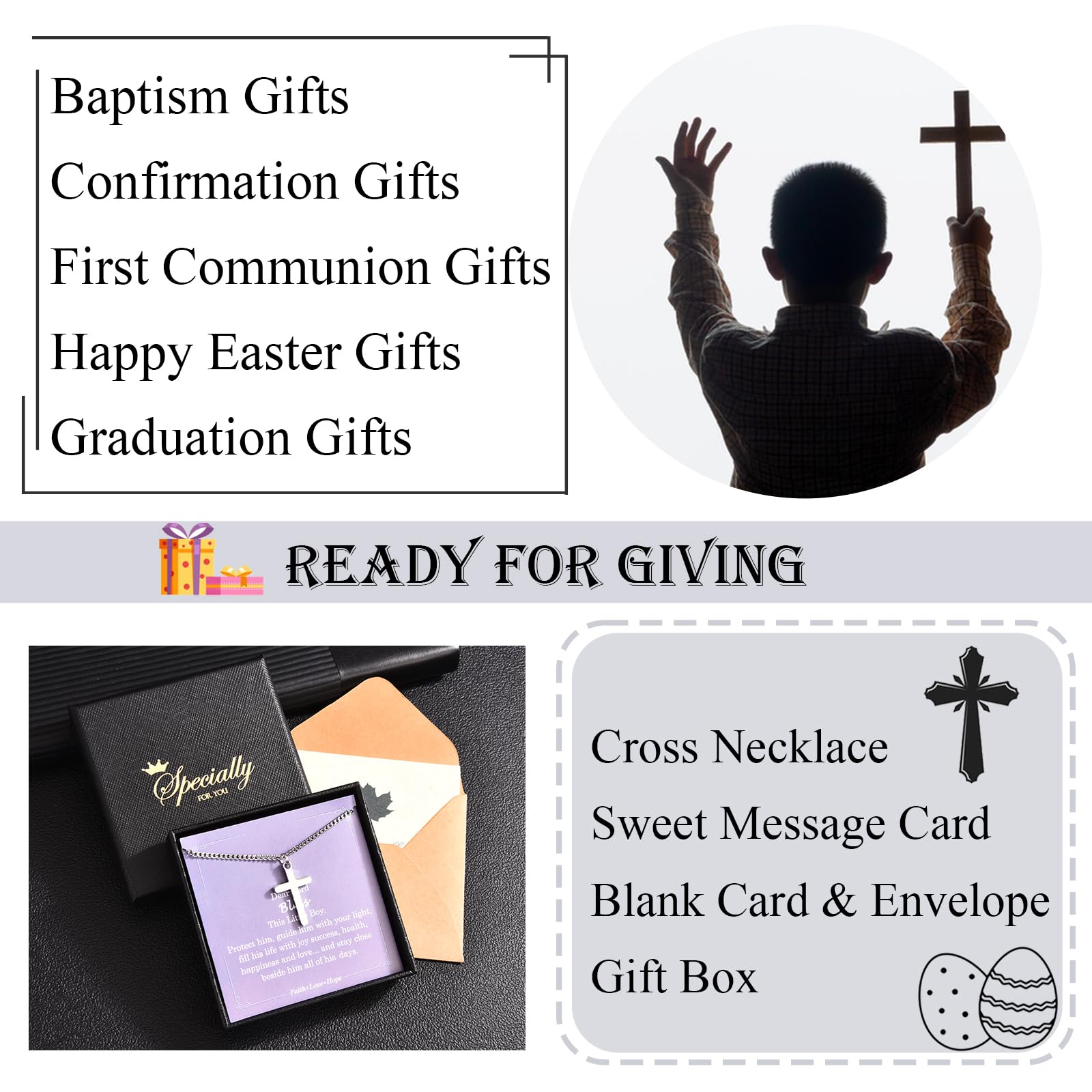 ACOGVN Cross Necklace for Boys, Easter First Cmmunion Baptism Confirmation Gifts for Teenage Boys -Birthday Graduation Back to School Christmas Valentines Day Gifts for Him Son Grandson Nephew