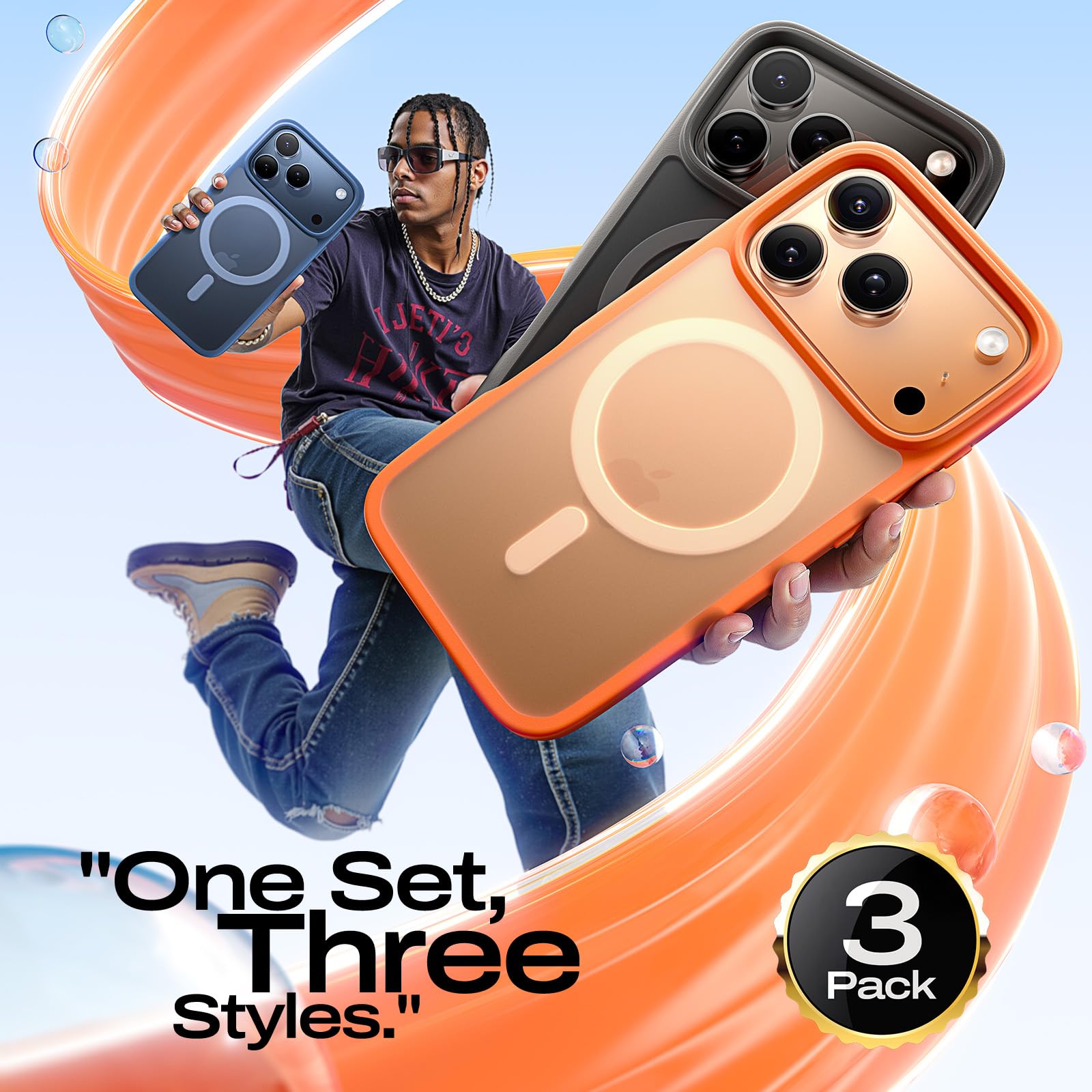 LISEN 3 in 1 Shockproof for iPhone 17 Pro Case [2025 Upgrade] (Compatible with Magsafe & Shockproof Military-Grade Protection) Magnetic i Phone Cover for 17pro, 3-Color Set Multicolor