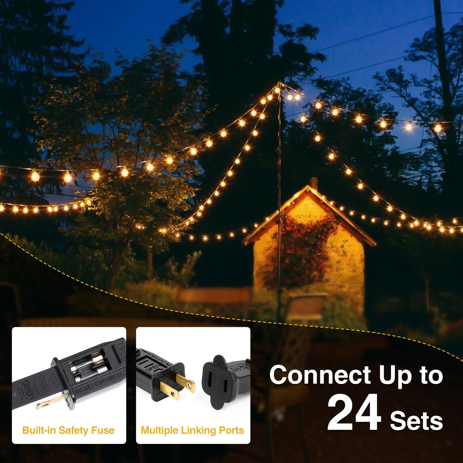 ZJOJO 35FT Outdoor String Lights, G40 Globe Outdoor Lights with 15 Shatterproof LED Bulbs (1 Spare), 2700K Hanging Waterproof Patio Light, Connectable String Lights for Outside Backyard Porch Party