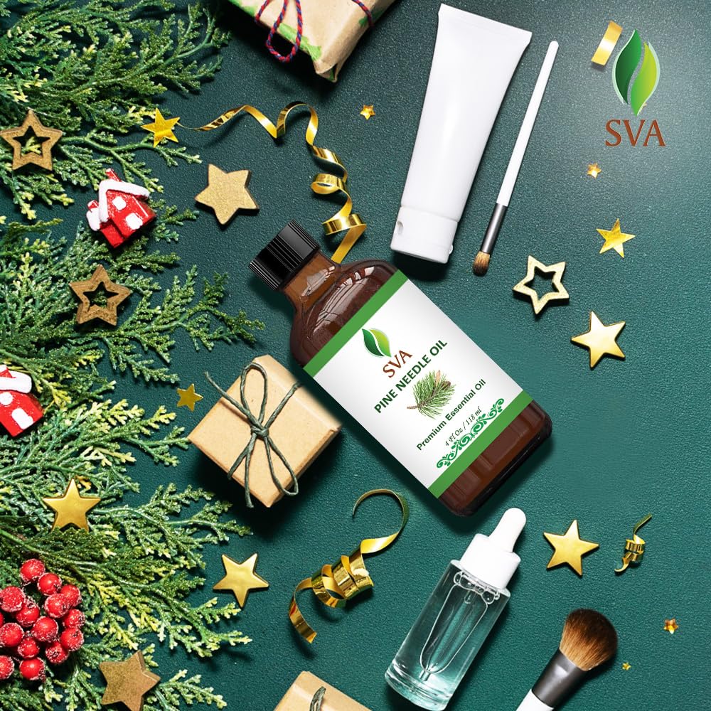 SVA Pine Needle Essential Oil – 4 Fl Oz – 100% Natural Pine Needle Oil - for Diffuser, Hair Care, Face, Skin Care, Aromatherapy, Scalp and Body Massage, Soap and Candle Making – with Dropper