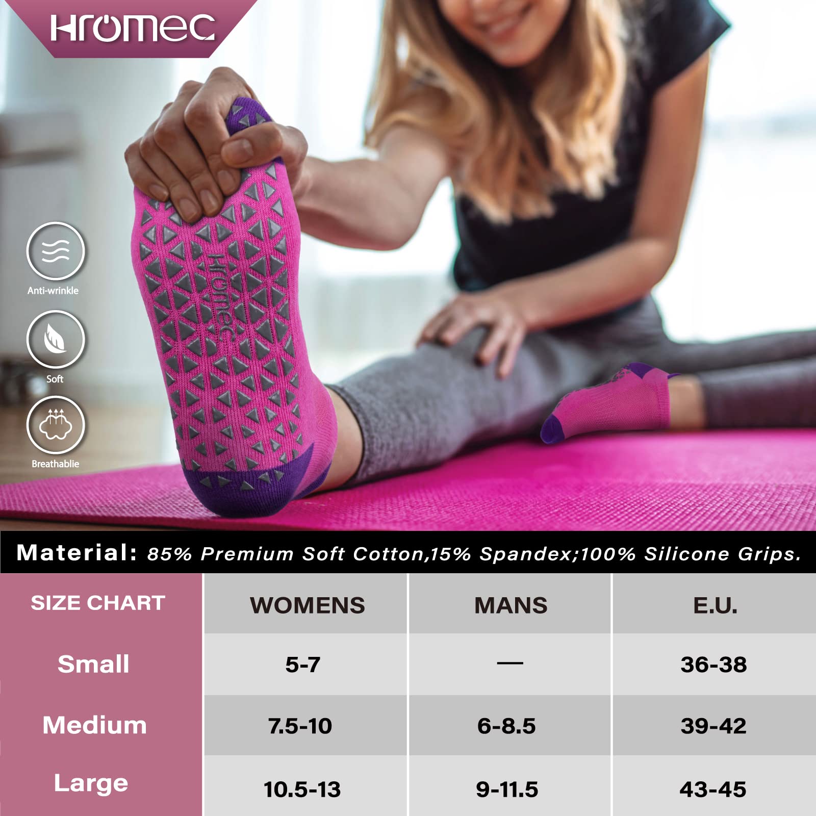 Non Slip Yoga Socks with Grips for Pilates, Ballet, Barre, Barefoot,Bikram,Hospital Anti Skid Socks for Women and Men