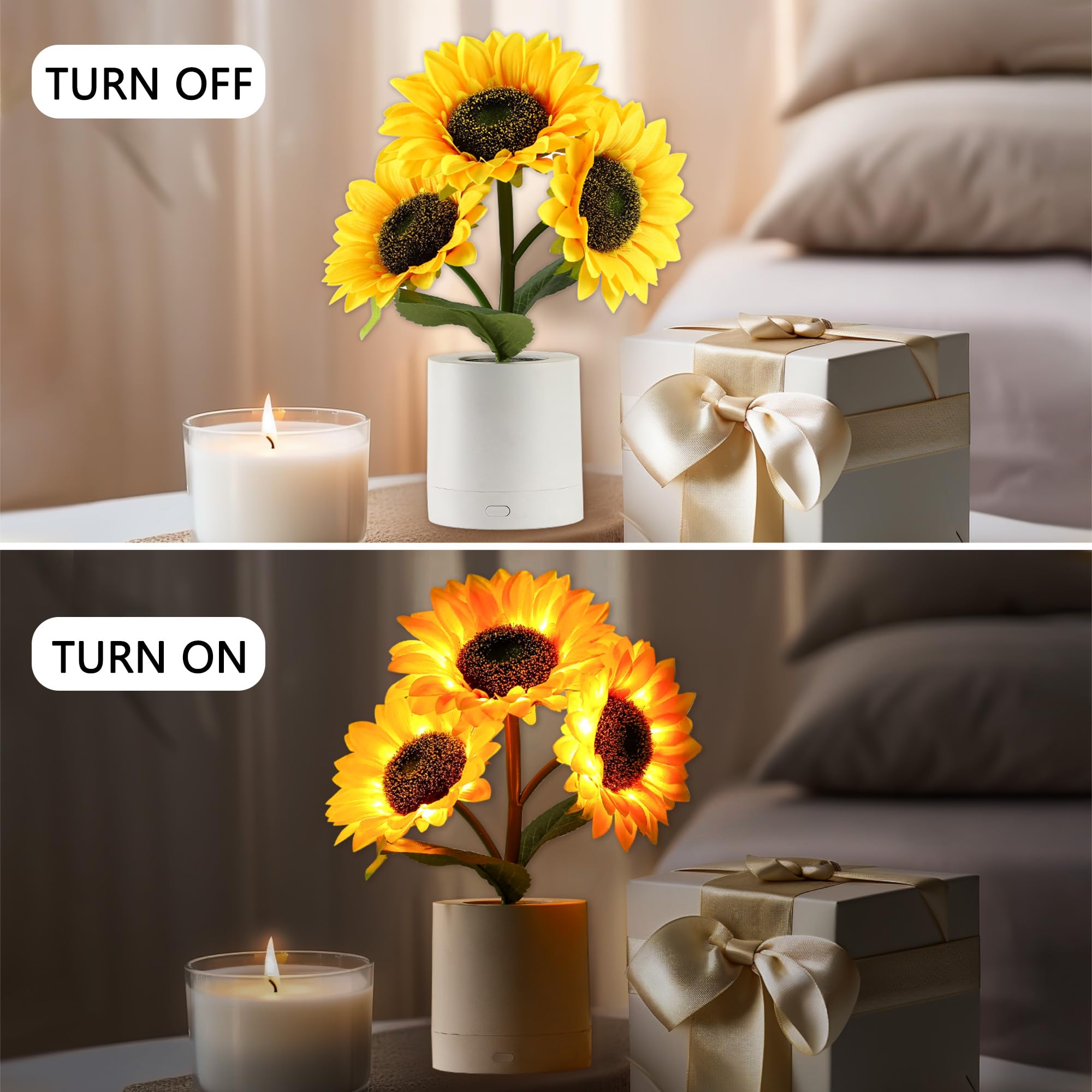 Christmas Sunflower LED Lamp for Women, Ideal for Bedroom Decor, Sunflower Gifts for Mom Daughter Nurse Teacher Aunt Girlfriends Coworker Friend Wife Anniversary Birthday Christmas Valentine's Day