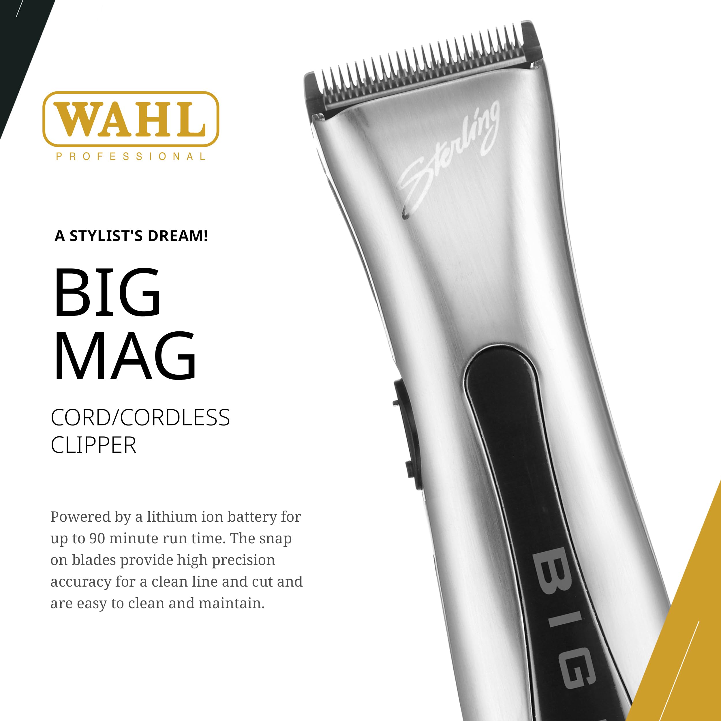 Wahl Professional - Sterling Big Mag Clipper - Salon-Quality, Cordless, Electric Hair Clipper with Rotary Motor - Silver