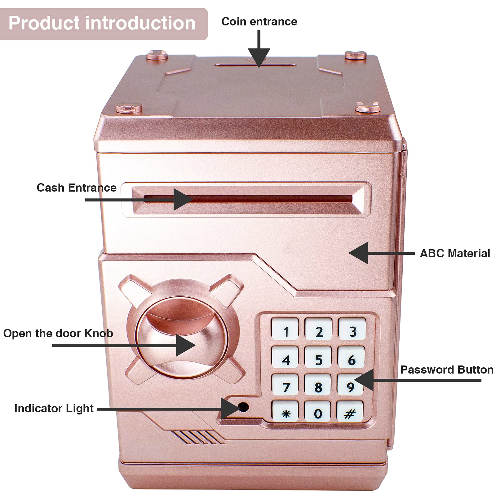 Cargooy Mini ATM Piggy Bank ATM Machine Best Gift for Kids,Electronic Code Piggy Bank Money Counter Safe Box Coin Bank for Boys Girls Password Lock Case (Rose Gold)