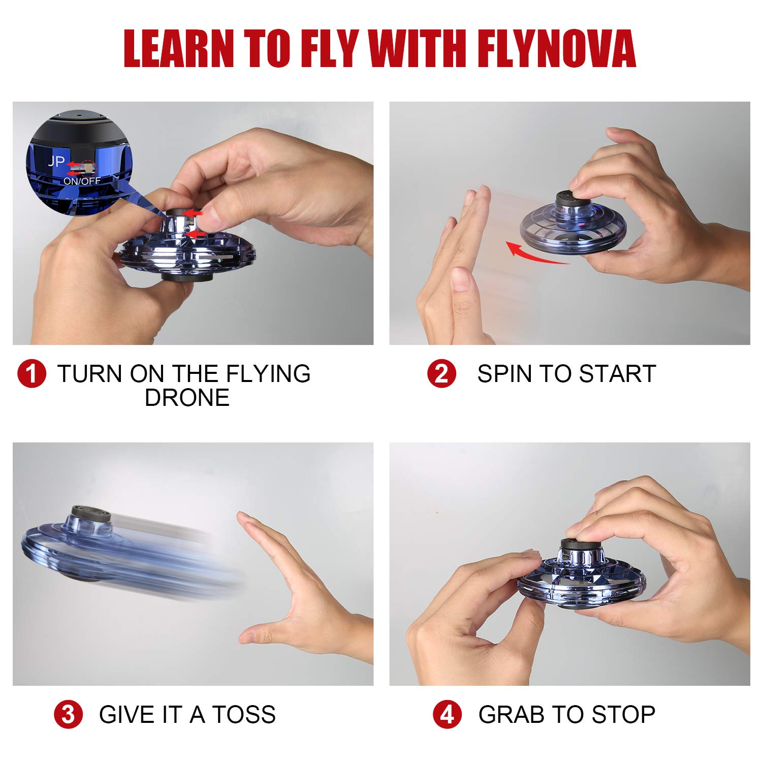 FLYNOVA Cool Kids Light Up Toys, Hand Operated UFO Drones,Mini Flying Orb with Lights,Hover Boomerang Spinner,Xmas Birthday Gifts for Adult Teen,Indoor Outdoor Stocking Stuffers with Family Friends