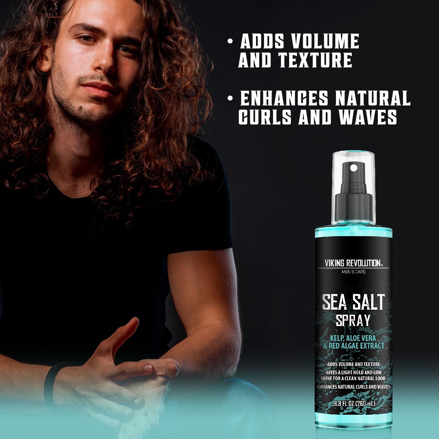 Viking Revolution Sea Salt Spray for Hair Men - Hair Texturizing Spray with Kelp, Aloe Vera and Red Algae Extract - Surf Spray to Add Volume and Texture Sea Salt Spray for Men Beach Hair Spray - 8.8oz