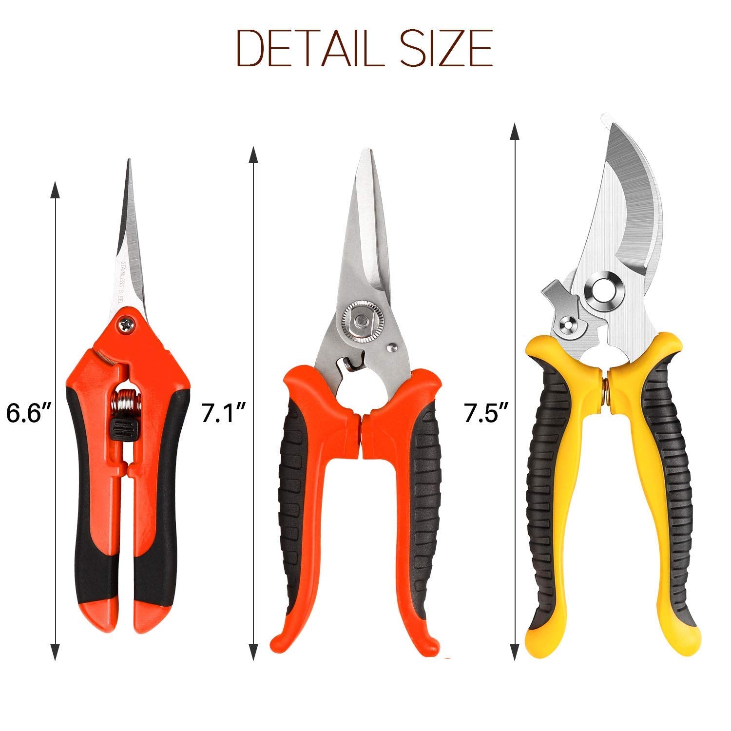 3 Pack Garden Pruning Shears Stainless Steel Blades Handheld Pruners Set with Gardening Gloves