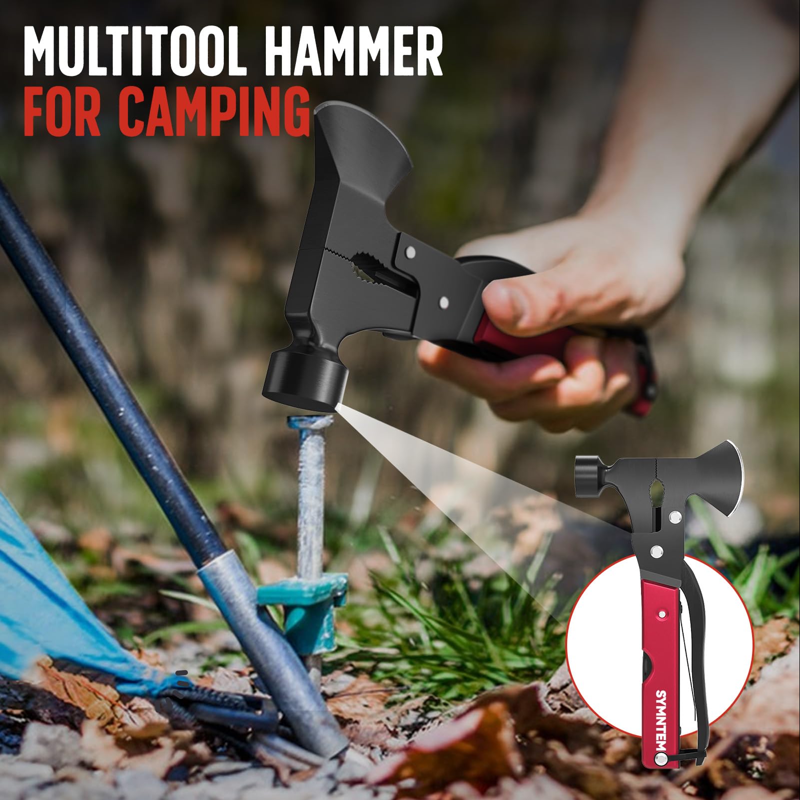 15-in-1 Multitool Axe Hatchet,Christmas Gifts for Men,Cool Gadgets Camping Accessories Multitool Must Haves for Adults Men, Stocking Stuffers for Him, Gifts for Men,Red