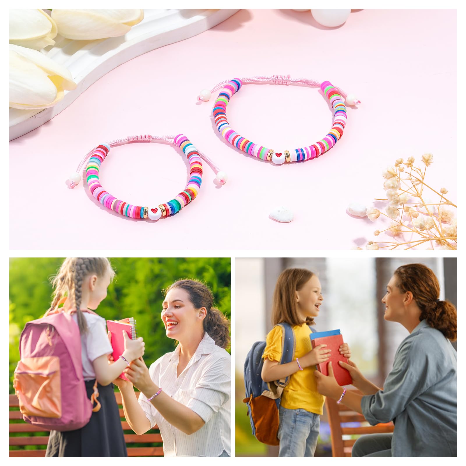 YUZHEJIE First Day of Kindergarten Pre-K Bracelet Mother Daughter Matching Bracelets Back to School Clay Beads Bracelets Jewelry Gifts (Colorful-Back to School)