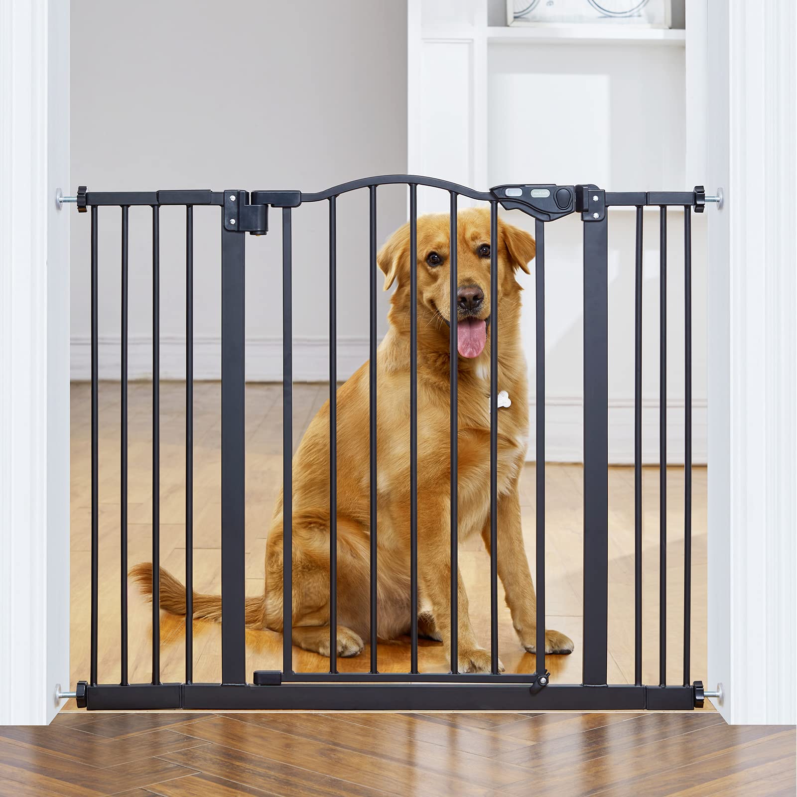 InnoTruth Baby Gate for Stairs & Doorways 29-39.6" Wide, 30" Tall Dog Gate for Pet Gates, Easy Step Auto Close Walk Thru Metal Stair Child Gate, Dual-Lock Safety Design and One-Hand Opening, Black