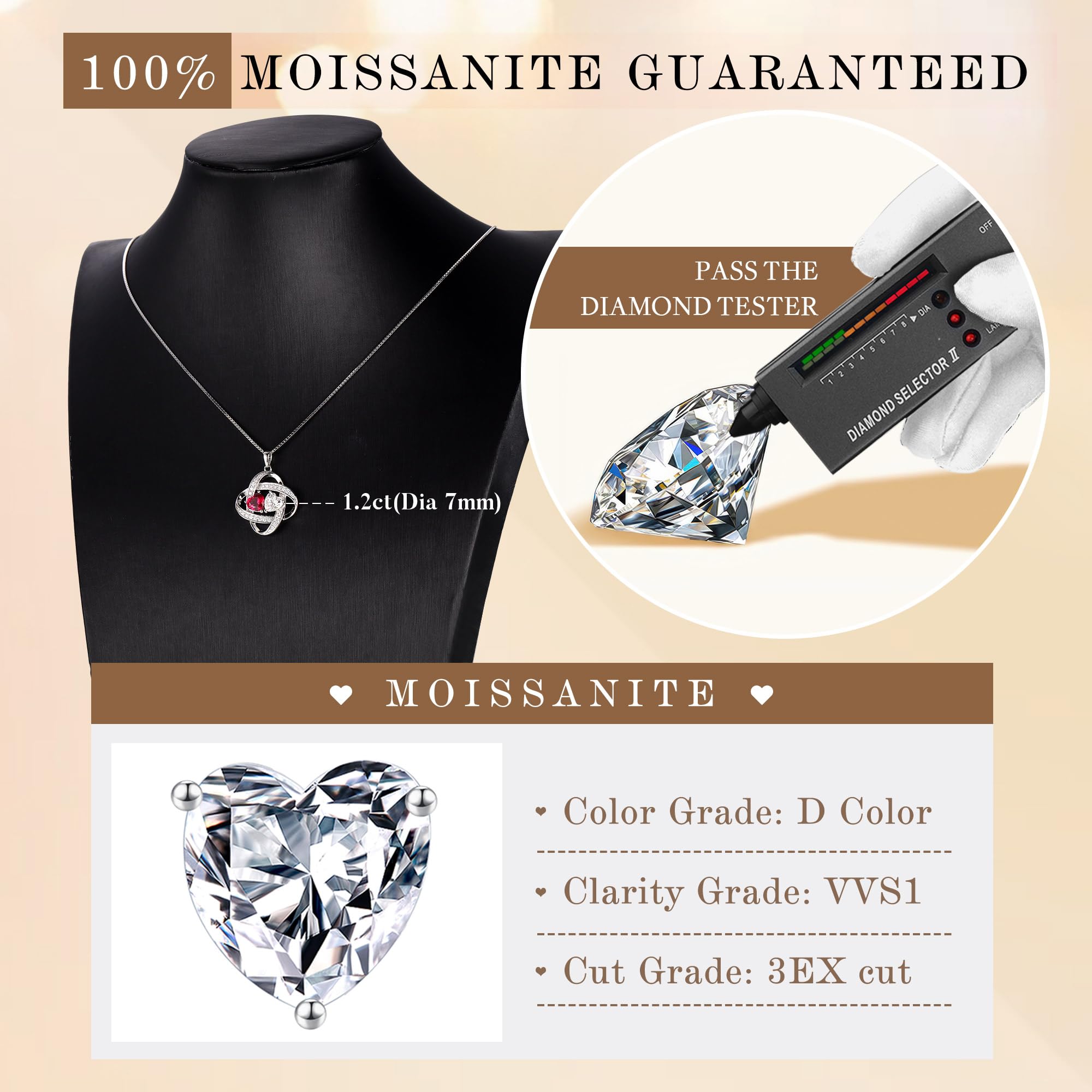 MOOSEA Birthstone Moissanite Necklace Gifts for Women - Anniversary Birthday Gifts for Wife, June Birthstone Necklace for Wife Mom, Alexandrite Necklace Christmas Gifts for Women Her