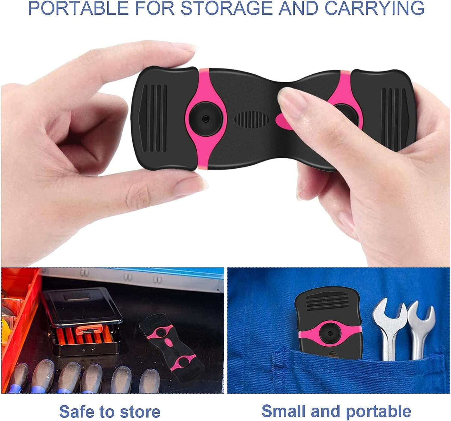 DEKEones Razor Blade Scraper, Double Edged Razorblade Scraping Tool with 10 Pcs Razor Blades, Paint Scraper for Glass, Decals, Tint, Stickers, Labels, Caulk, Adhesive(Pink)