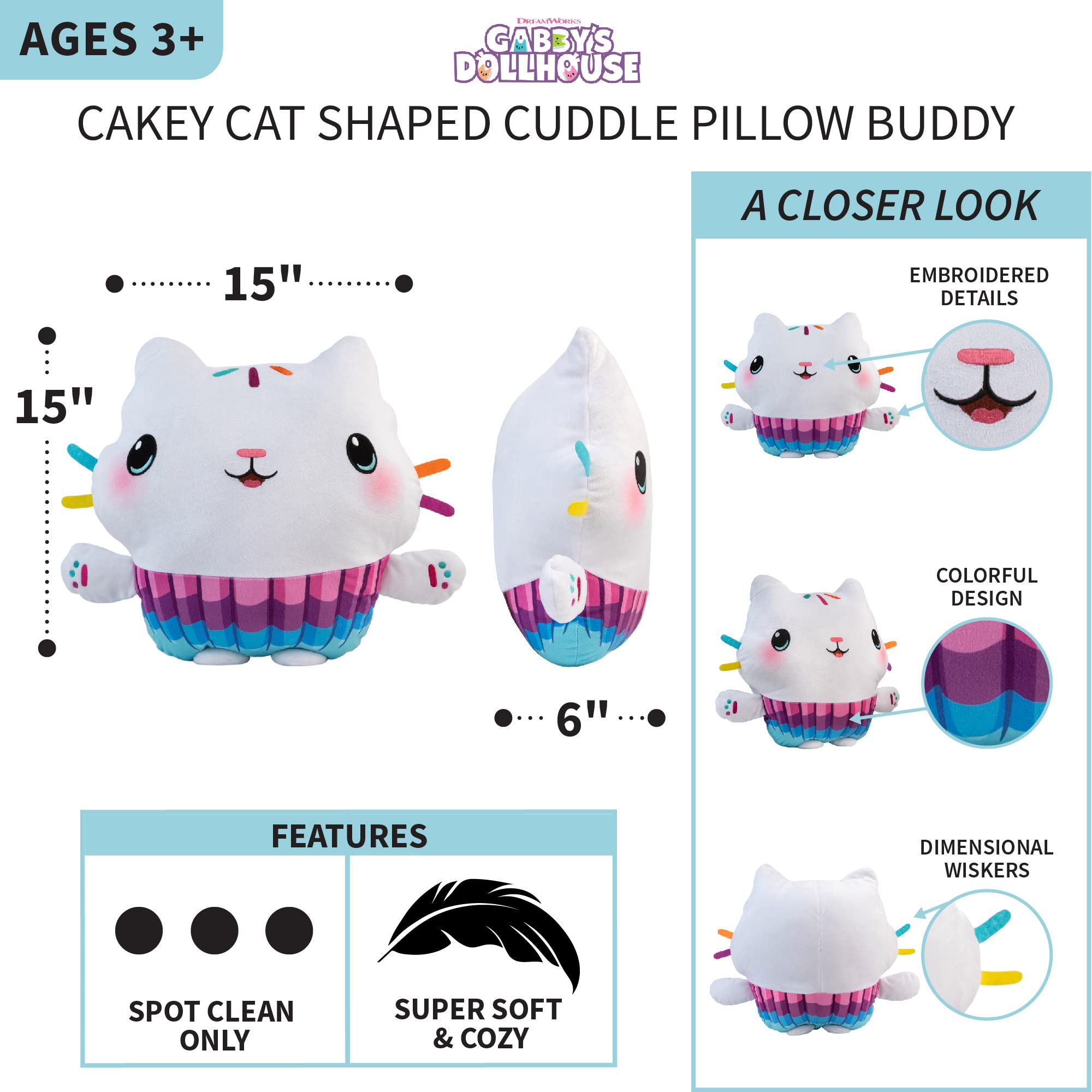 DreamWorks Gabby's Dollhouse Cakey Kids Bedding Super Soft Plush Cuddle Pillow Buddy, By Franco, 17.5" x 15" x 5"