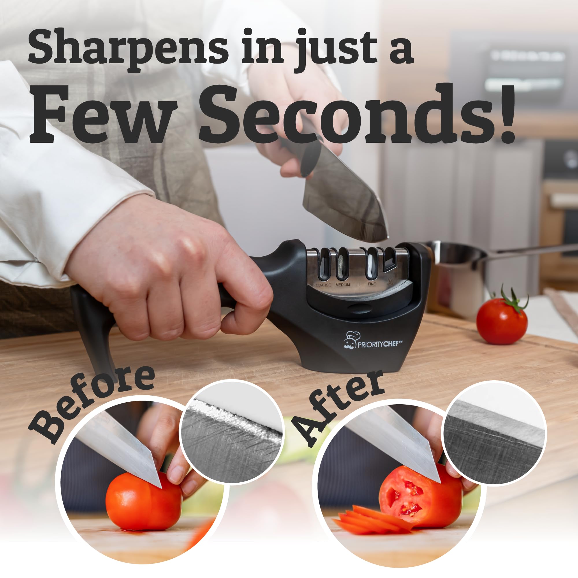 PriorityChef Kitchen Knife Sharpener Tool, Heavy Duty 4 Stage Knife Sharpening Kit and Scissor Sharpener, Repair, Polish and Sharpen your Kitchen Knife Easily