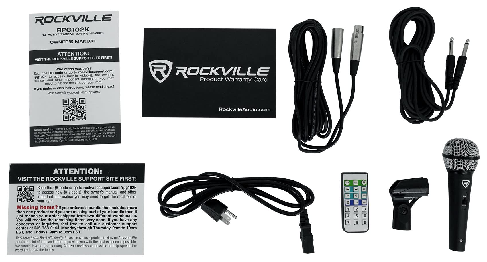 Rockville RPG102K Dual 10" Powered DJ/PA Speaker System, 1000W Peak, Bluetooth/USB/SD, Wired Mic, Stands, Remote, for DJs, Karaoke, Parties, and Live Music