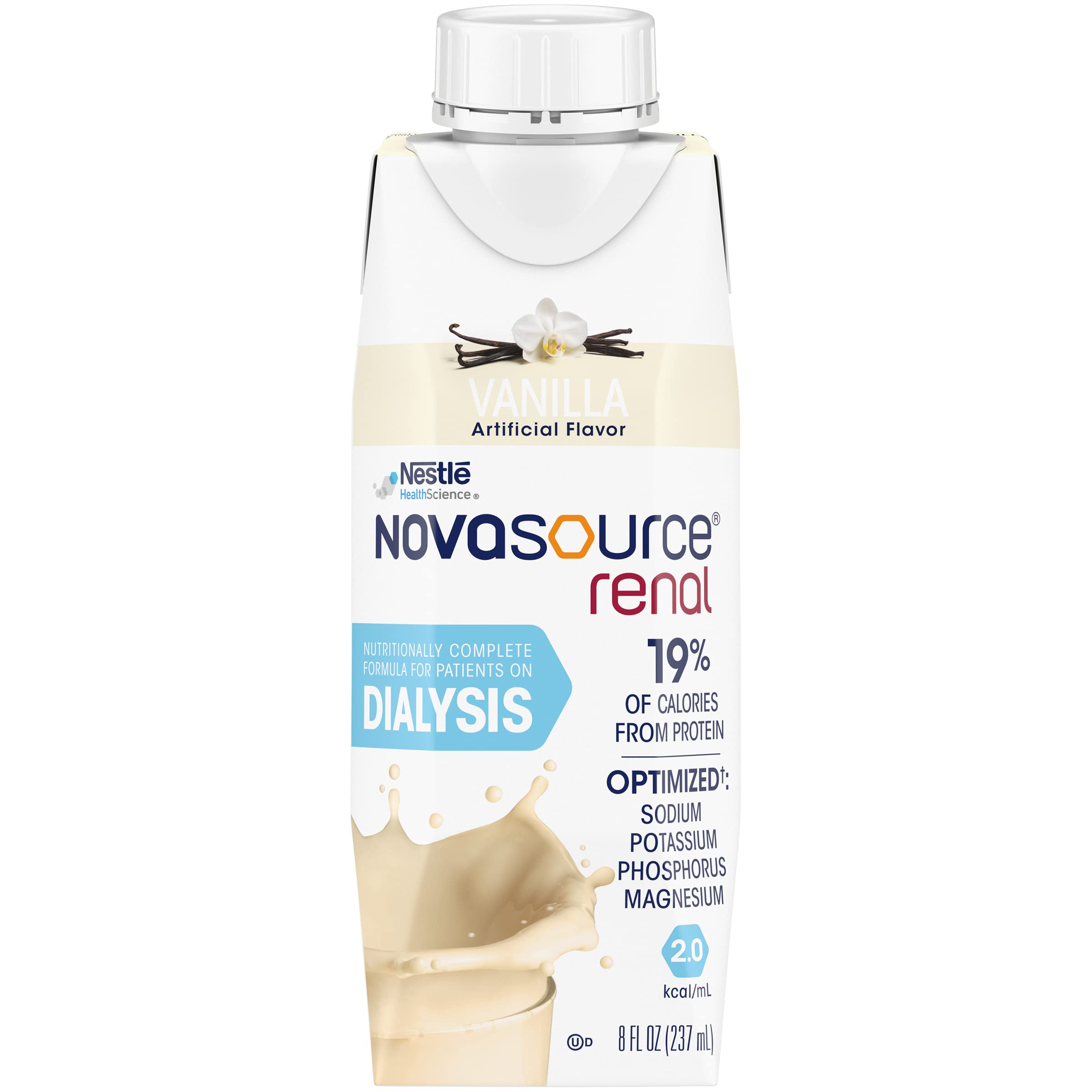 NOVASOURCE (2.0 kcal/mL) RENAL Vanilla Formula for Patients on DIALYSIS (475 Calories, 22g Protein) 8 fl oz (Pack of 24)