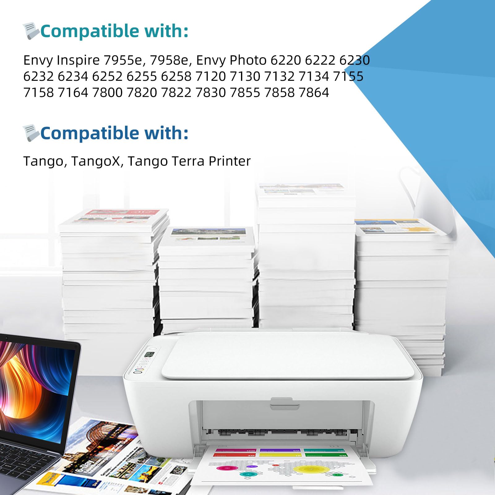 Relcolor Remanufactured Ink Cartridge Replacement for HP 64XL (Tri-Color 2-Pack) 64 XL HP64 HP64XL for 7858 7855 7800 7100 7120 7155 7158 7164 6255 6252 6232 Envy Inspire 7900e 7955e Tango X Printer