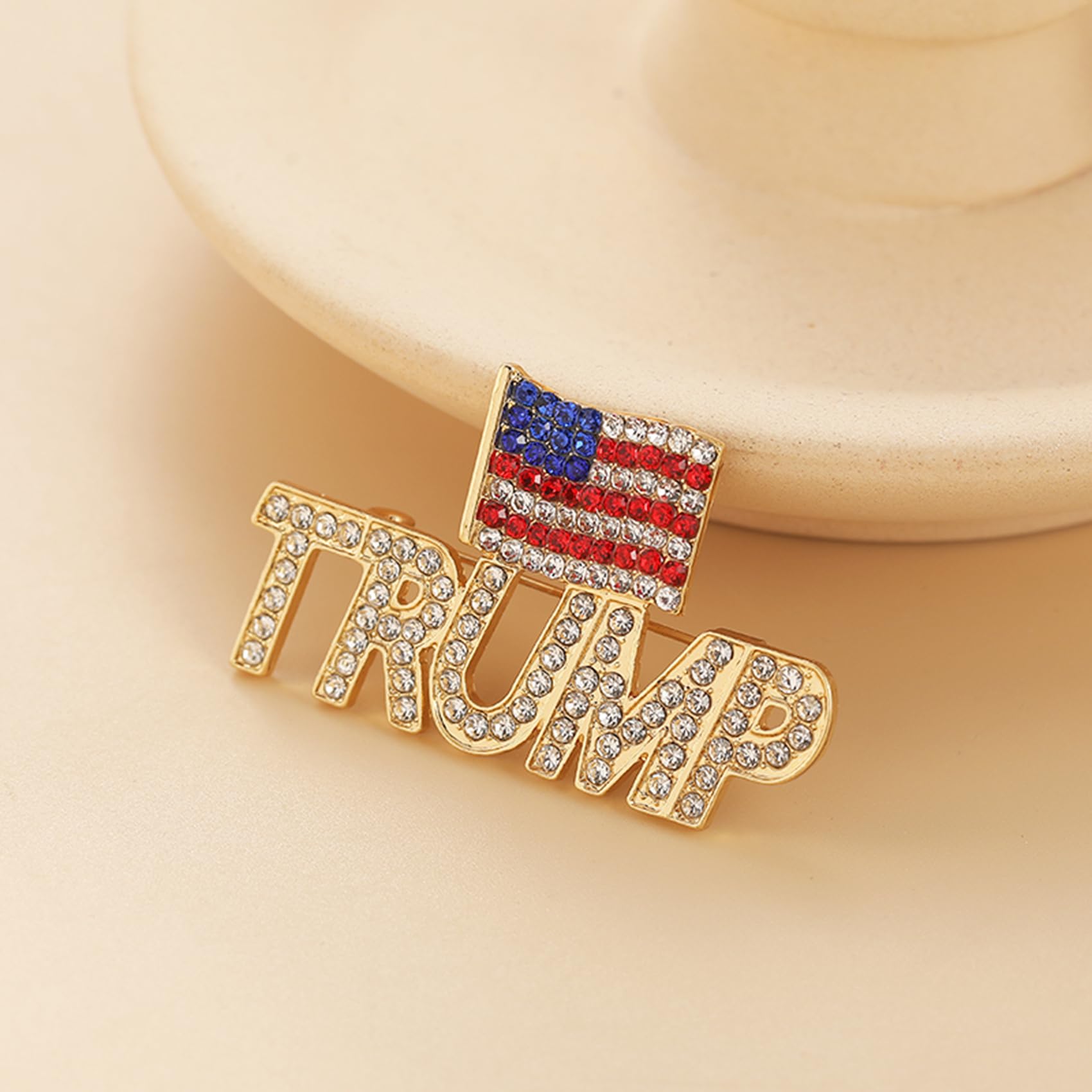 Crystal Trump Brooch with The USA Flag Word Brooch Pin Souvenir for United States of 2024 Presidential Election