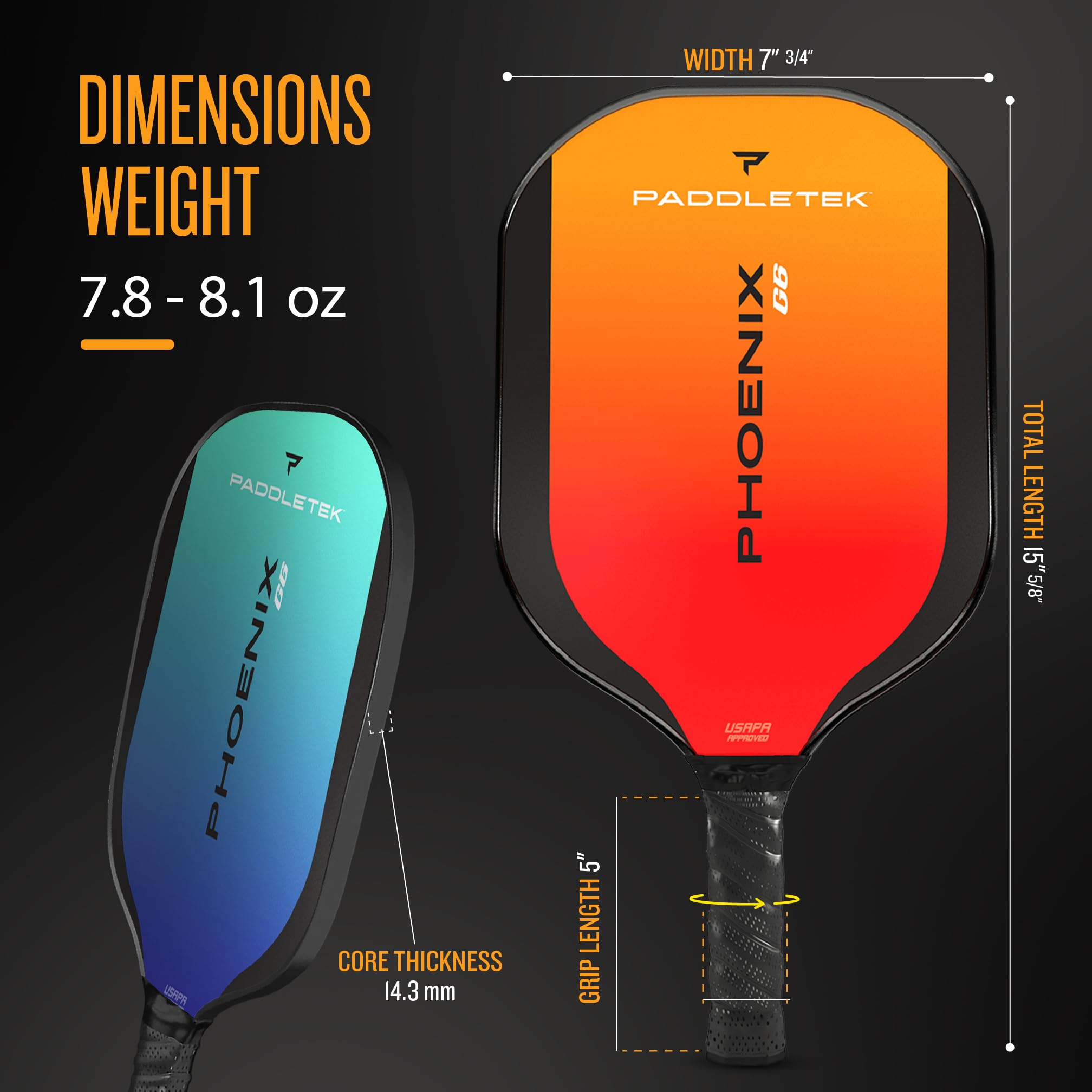 Paddletek Phoenix G6 Pickleball Set | Includes 2 Pickleball Paddles & 2 Outdoor Balls | Pro Pickleball Paddle with Honeycomb Core, Polycarbonate Surface, Graphite PolyCore & High Tack Grip | USAPA