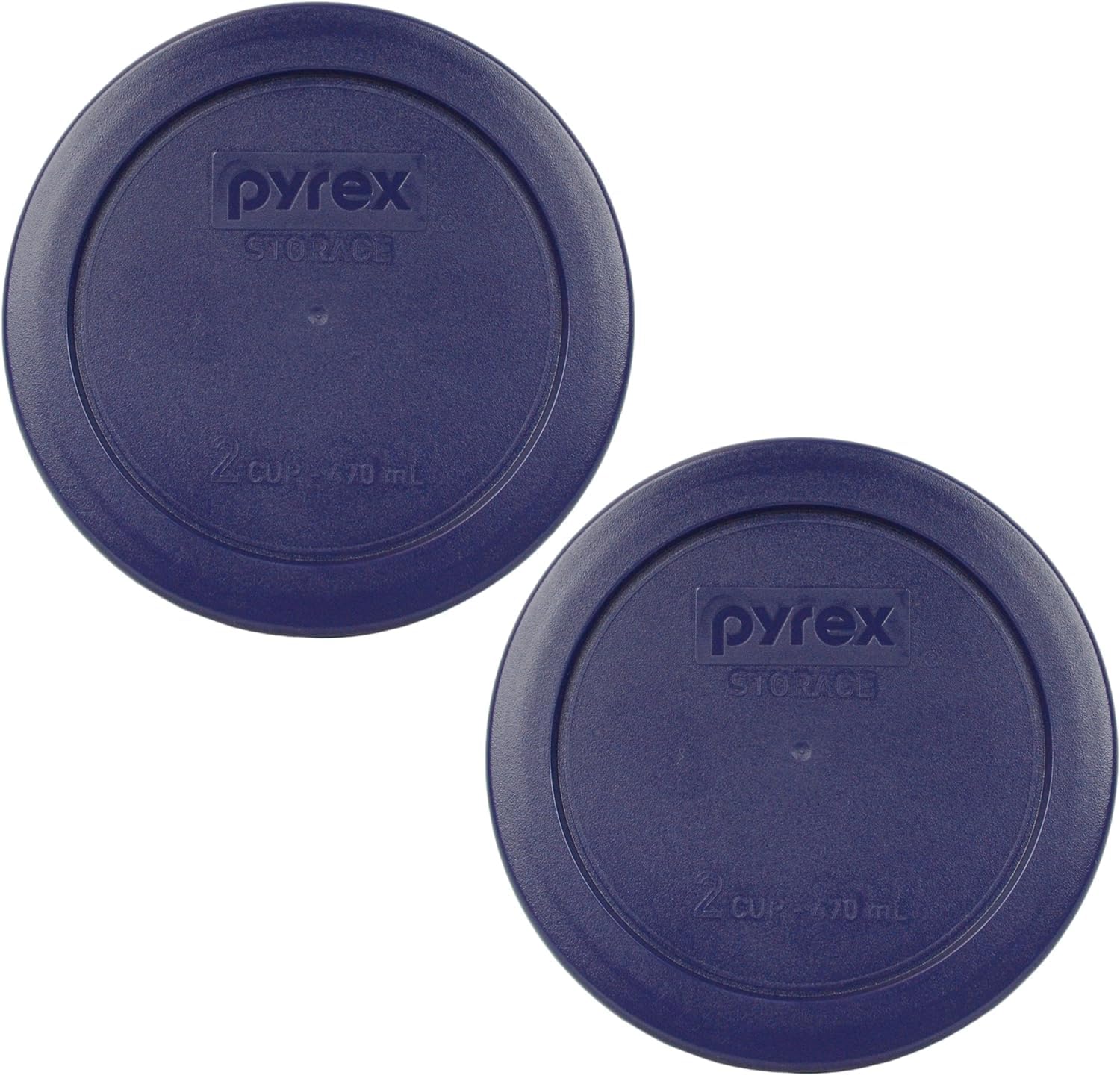 Pyrex 7200-PC 2 Cup Dark Blue Round Storage Lids - Original Genuine Pyrex Lids - 2 Pack