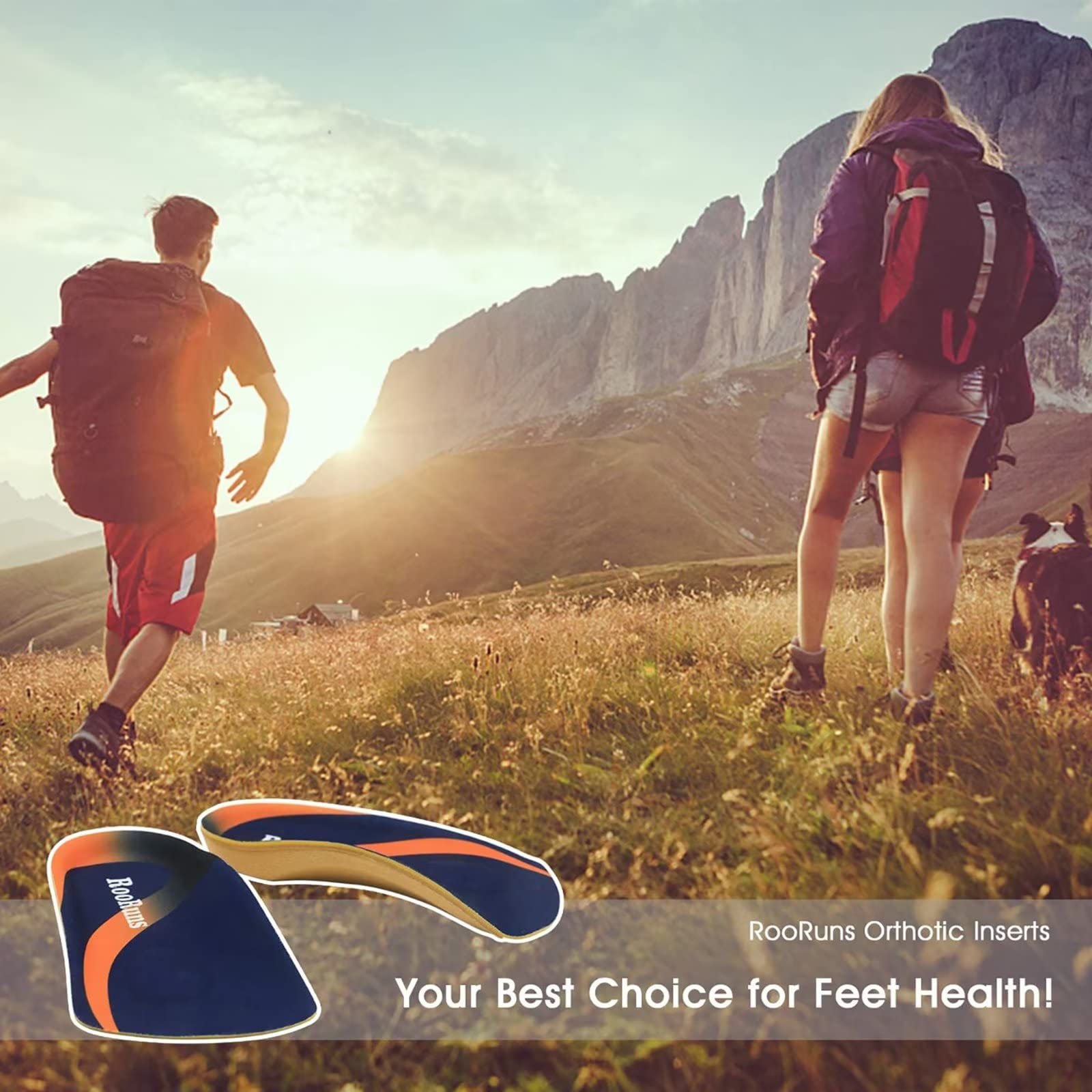 Arch Support Insoles, RooRuns 3/4 Plantar Fasciitis Insoles High Arch Support Insoles with Metatarsal Pads, Orthotic Inserts for Flat Feet, Heel Pain Relief