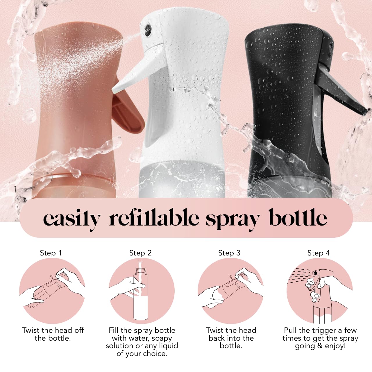 Kitsch Continuous Spray Bottle for Hair – Fine Mist Water Mister & Water Spray Bottle – Recycled Hair Spray Bottle – Spray Bottles for Cleaning, Styling, Plants & More – White, 150ml