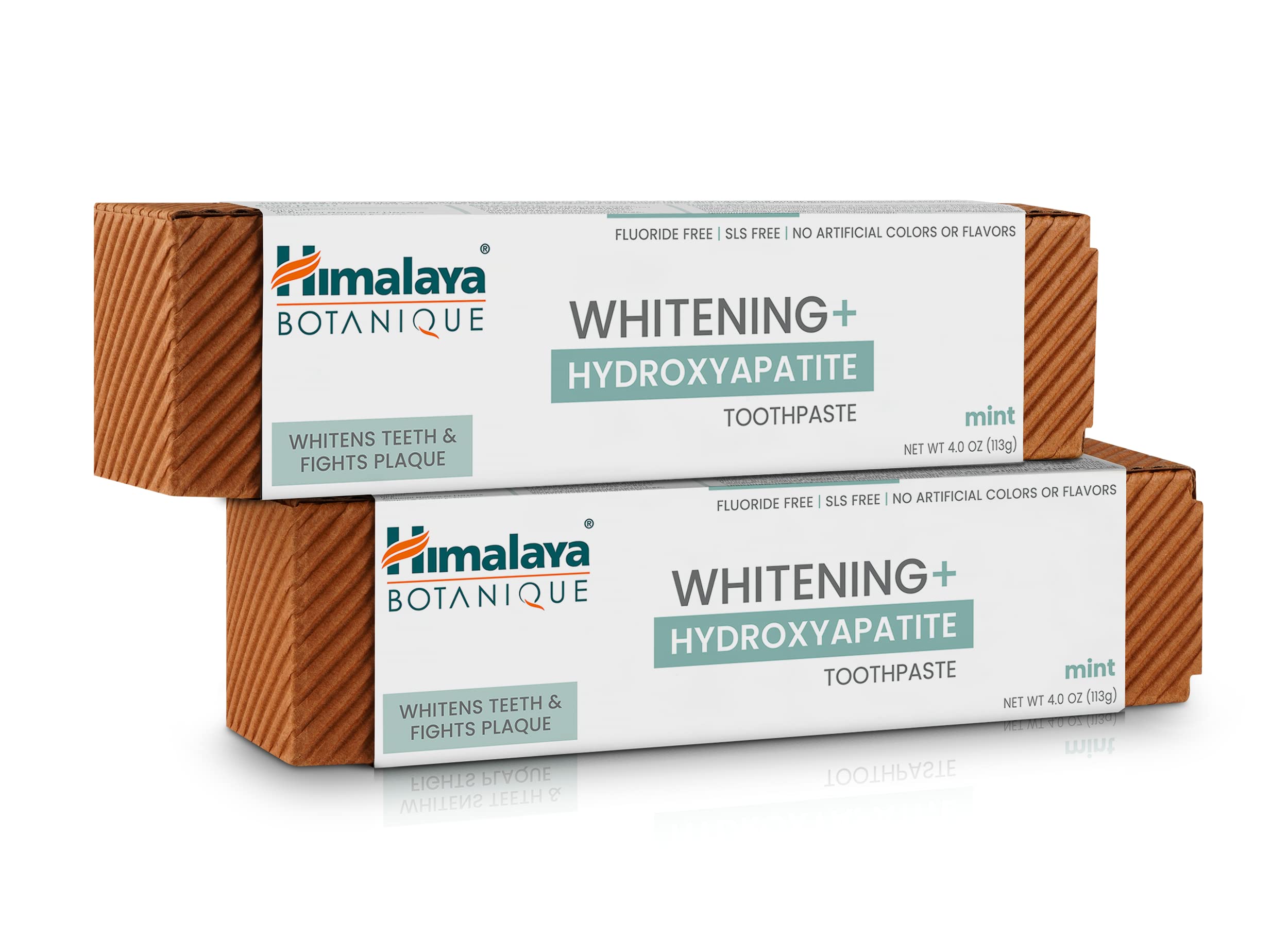 Himalaya Botanique Whitening + Hydroxyapatite Toothpaste for Whiter Teeth & Fresher Breath, Fights Plaque with Hydroxyapatite Support & Mint Flavor, Fluoride Free, SLS Free, & Vegan, 4.0 oz, 2 Pack