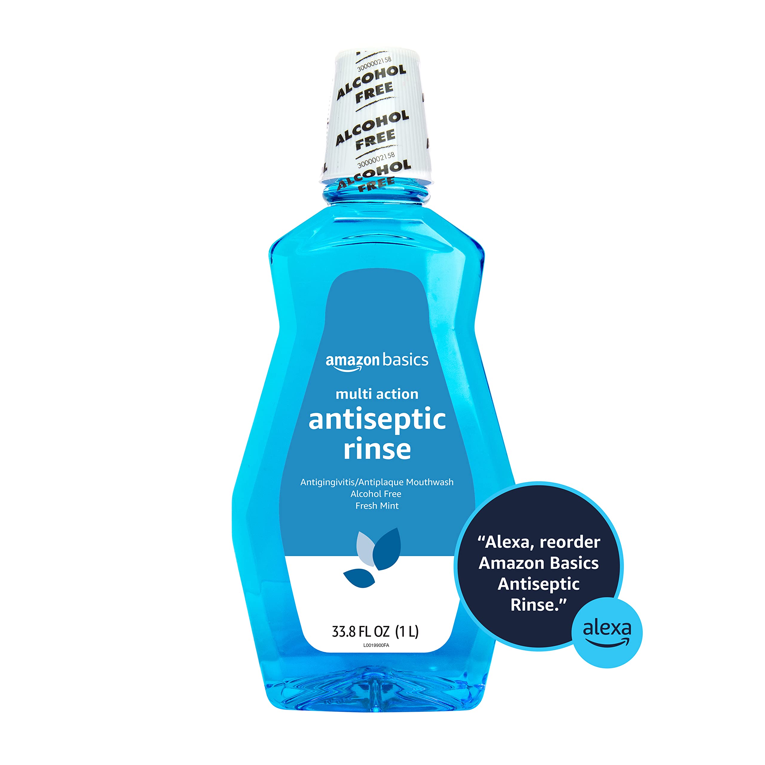 Amazon Basics Multi Action Antiseptic Rinse, Alcohol Free, Fresh Mint, 1 Liter, 33.80 Fl Oz (Pack of 4) (Previously Solimo)