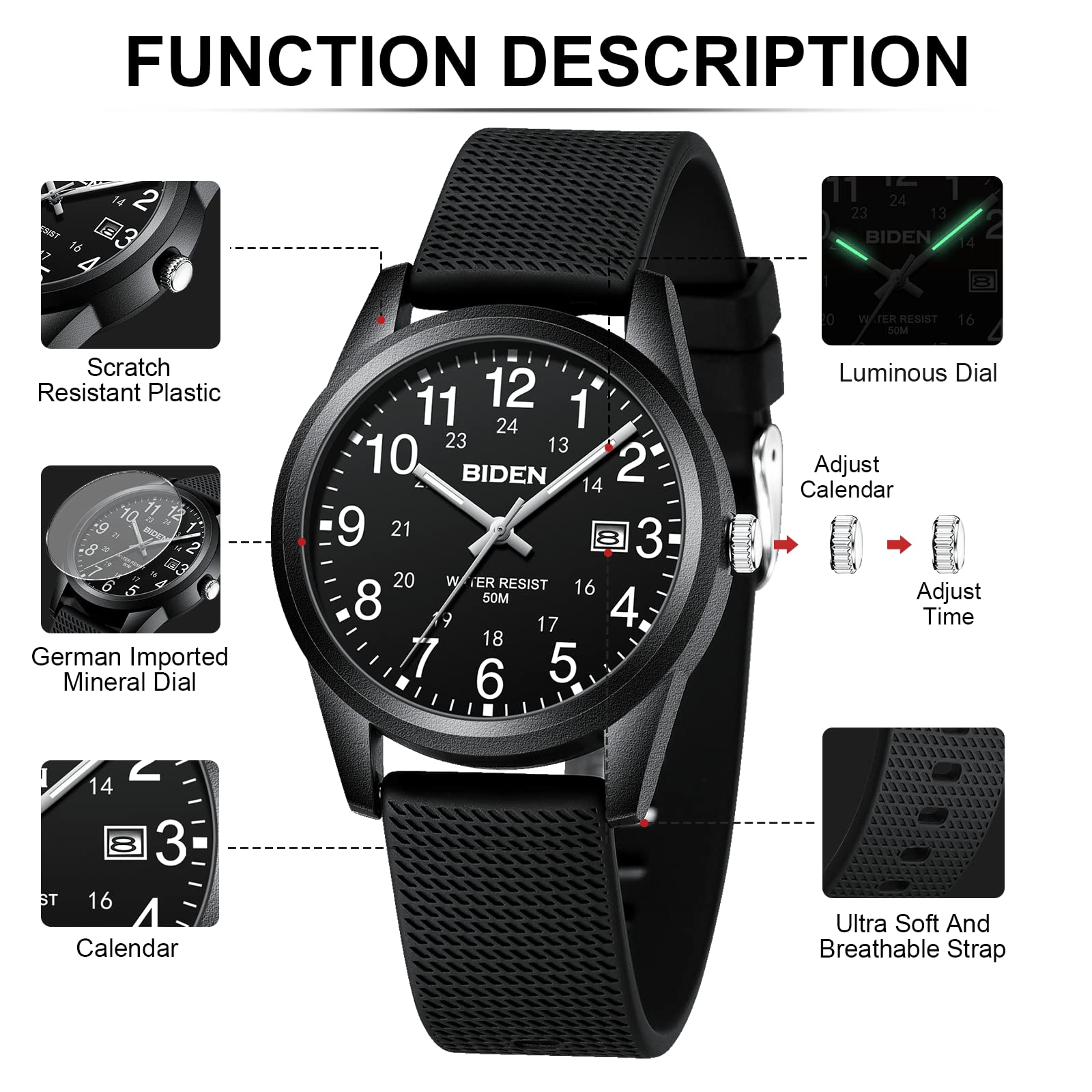 LN LENQIN Mens Watches Analog Quartz Sports Unisex Watch 30M Waterproof Watches for Men Women Nurse Medical Professionals-Military Time with Second Hand Glowing Easy to Read Dial Wrist Watch…