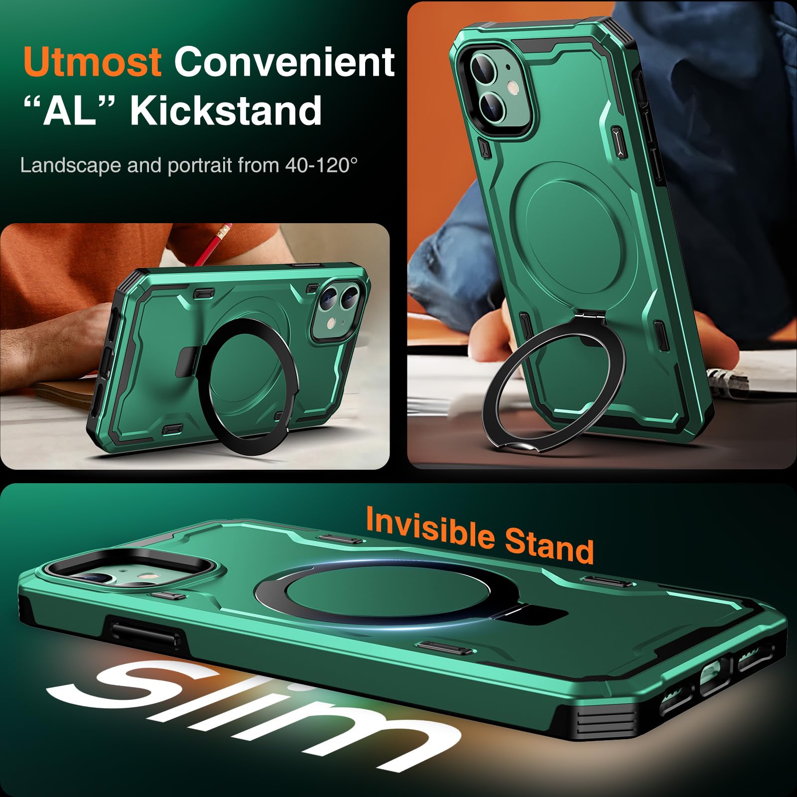 Chicfun Armour Defense Magnetic Stand for iPhone 11 Case, iPhone 11 Case for Magsafe Kickstand [360° Rugged Tough, NO.1 Military Shockproof Heavy Duty Protective] Phone Case iPhone 11 Cover Green