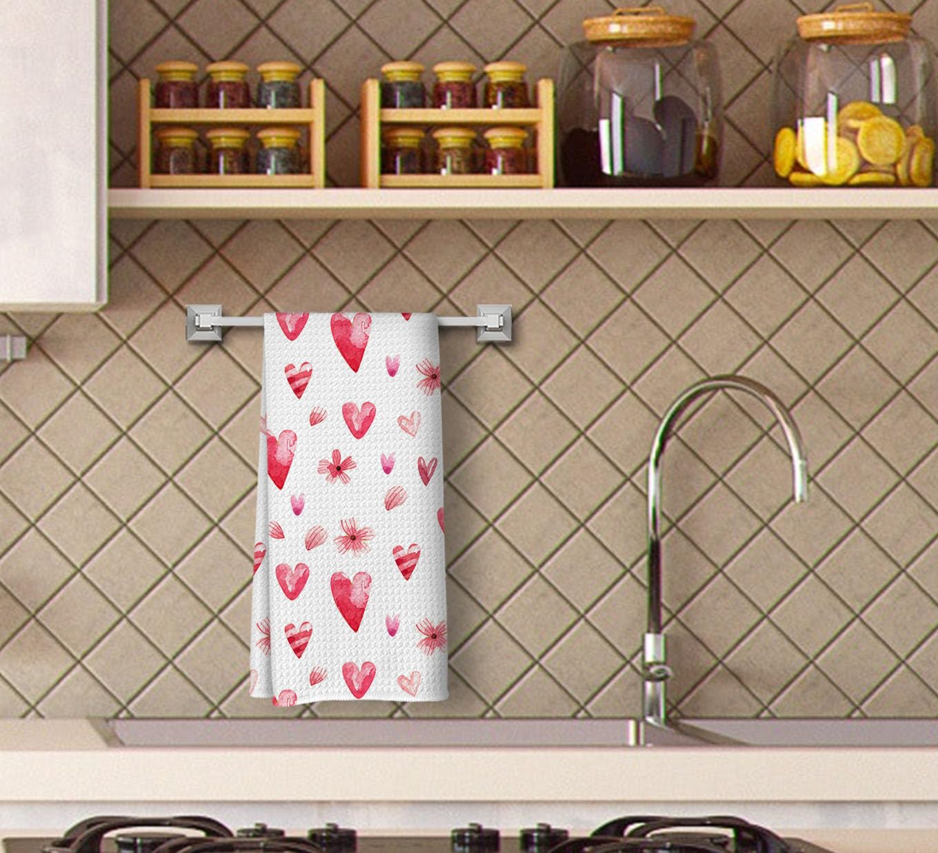 Dwept Valentines Day Kitchen Towels, Love Heart Pattern Hand Towels, Anniversary Wedding Bathroom Kitchen Decor, Valentines Romantic Gifts for Him Her, Floral Petal Tea Towels for Kitchen 428