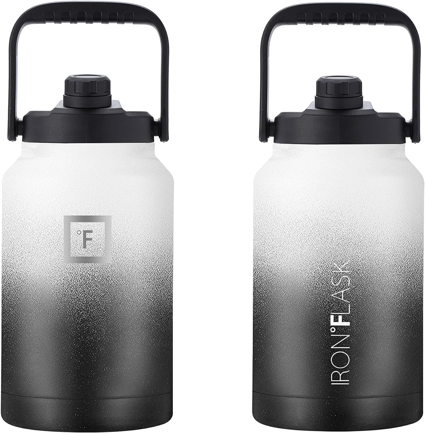 IRON °FLASK Sports Water Bottle - Gallon Series - 2 Lids (Straw and Spout), Leak Proof, Vacuum Insulated Stainless Steel, Double Walled, Thermo Mug, Metal Canteen Jug Growler - Day & Night, 128 Oz