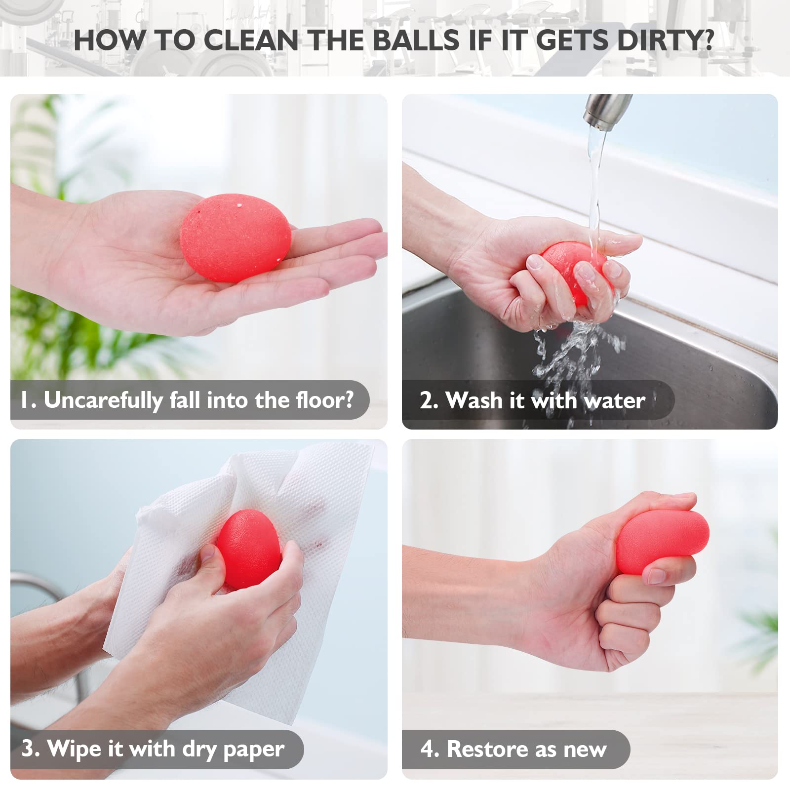 Peradix Hand Grip Strength Trainer, Stress Relief Ball for Adults and Kids, Wrist Rehab Therapy Hand Grip Equipment Ball Squishy Tools - Set of 3 Finger Resistance Exercise Squeezer